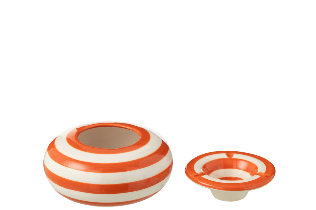 Asbak Granada Strepen Keramiek Wit/Oranje Groot