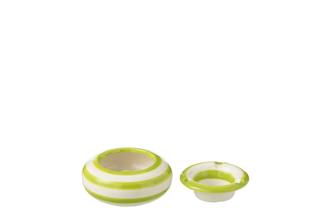 Asbak Granada Strepen Keramiek Wit/Groen Klein