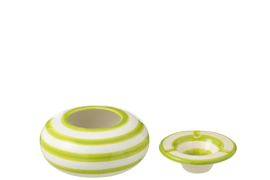 Asbak Granada Strepen Keramiek Wit/Groen Groot