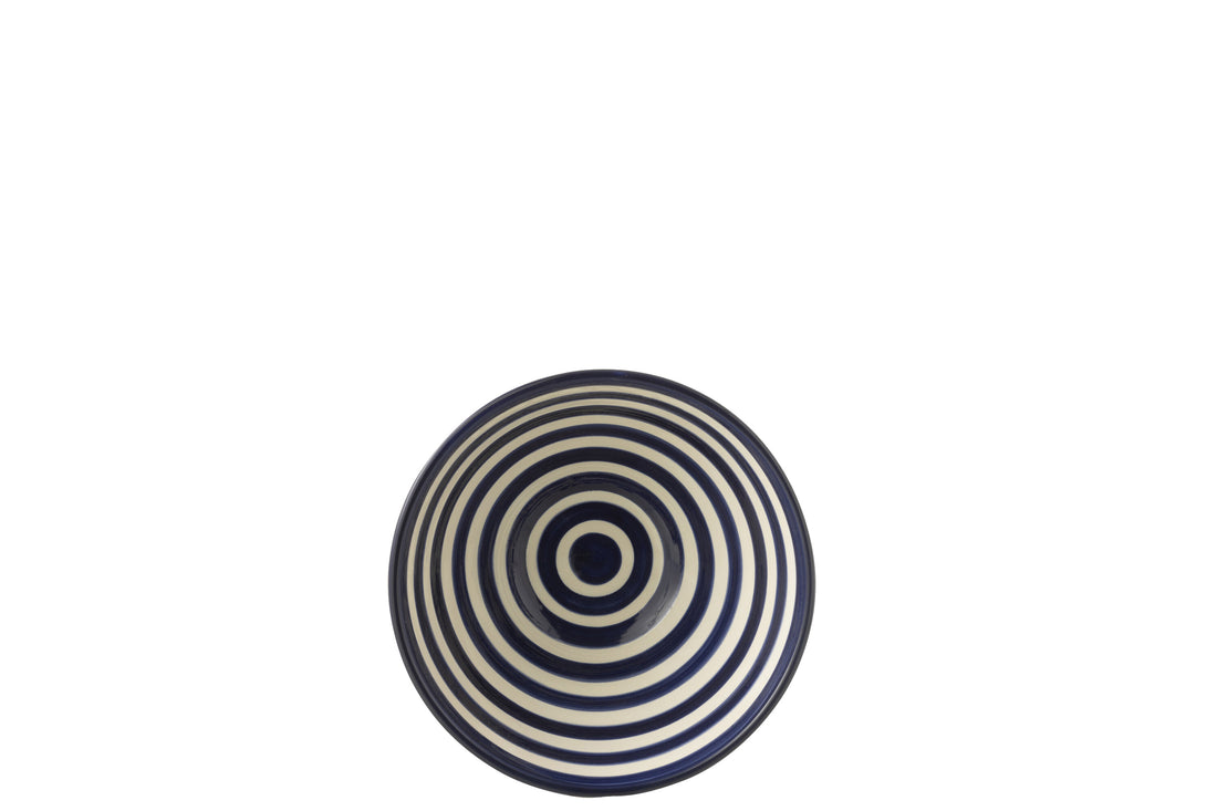 Kom Granada Strepen High Ceramic Wit/kobaltblauw Medium
