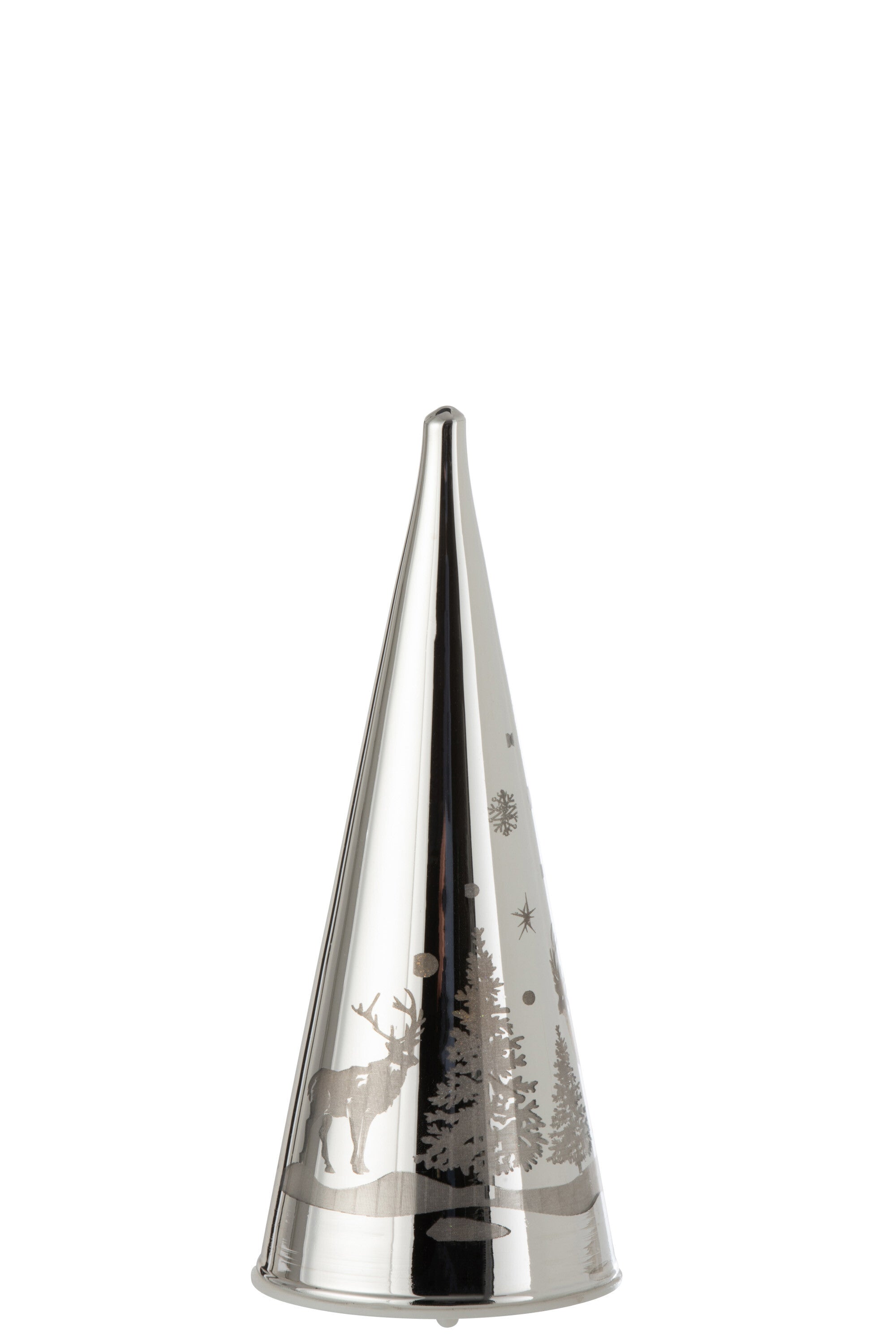 J-Line Decoratie Kegel Led Winter Glas Zilver Medium