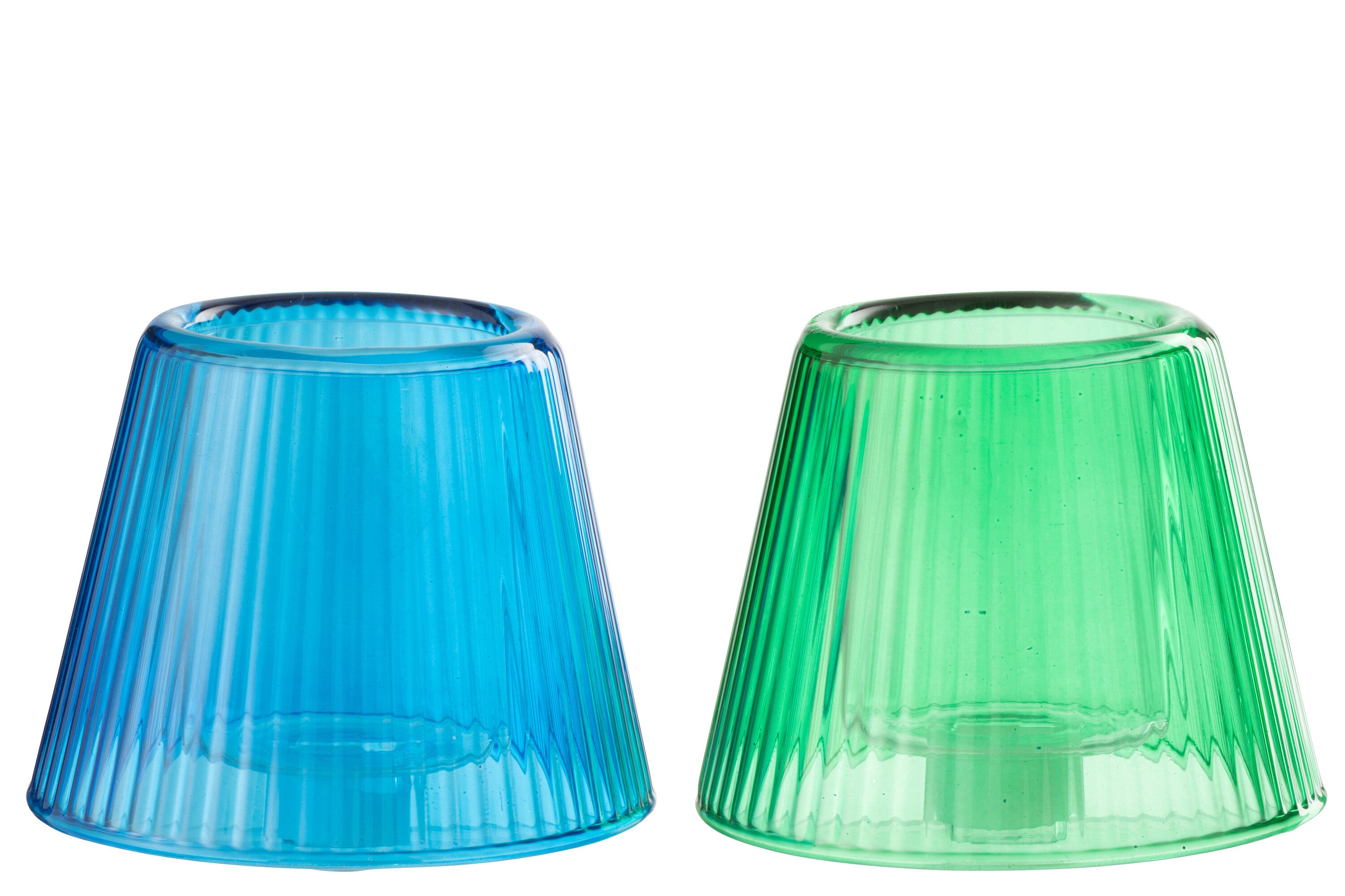 Theelichthouder Hoed Glas Blauw/Groen Assortiment Van 2