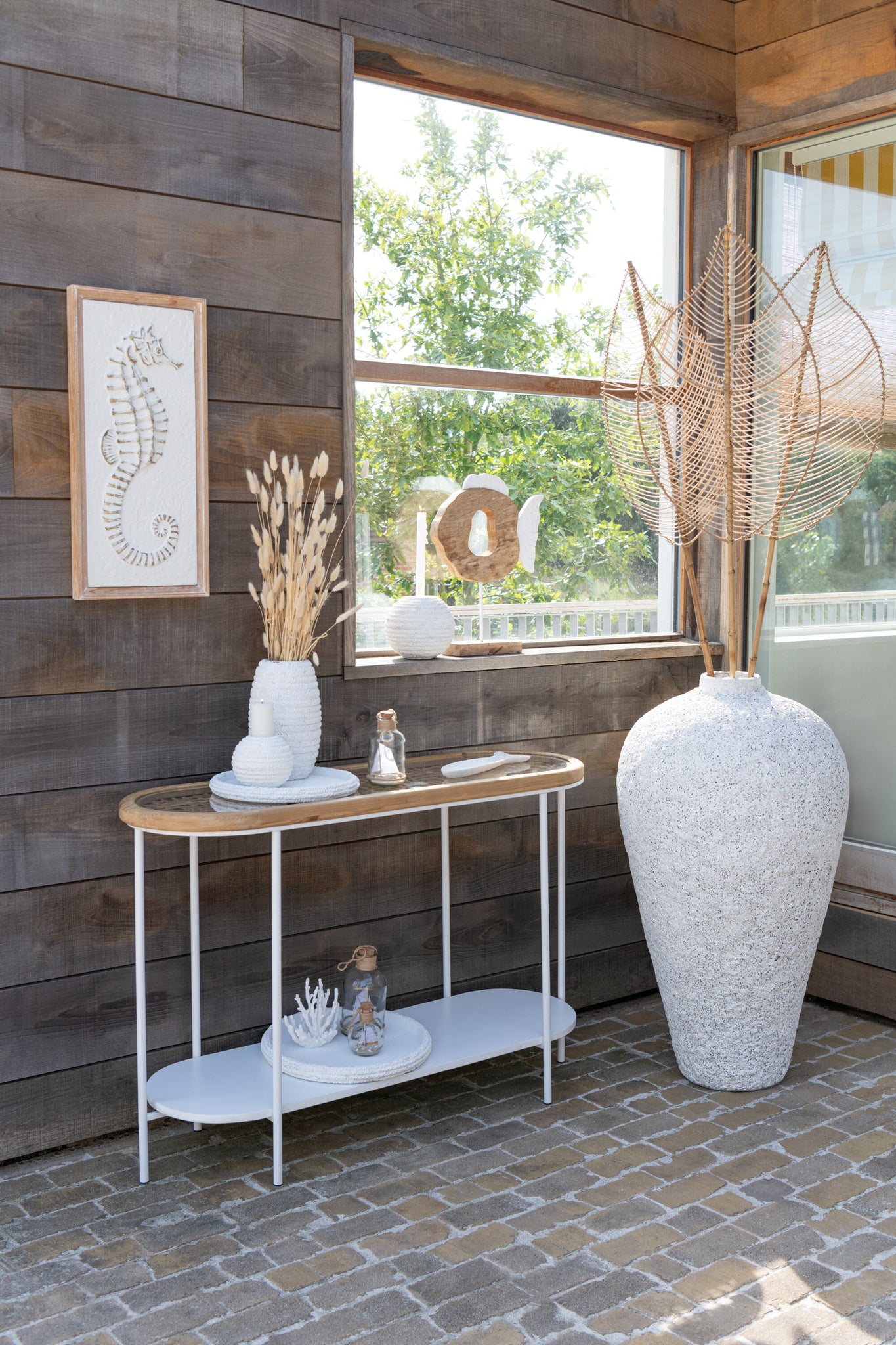 Console Mati Fir Wood/Iron Natural/White