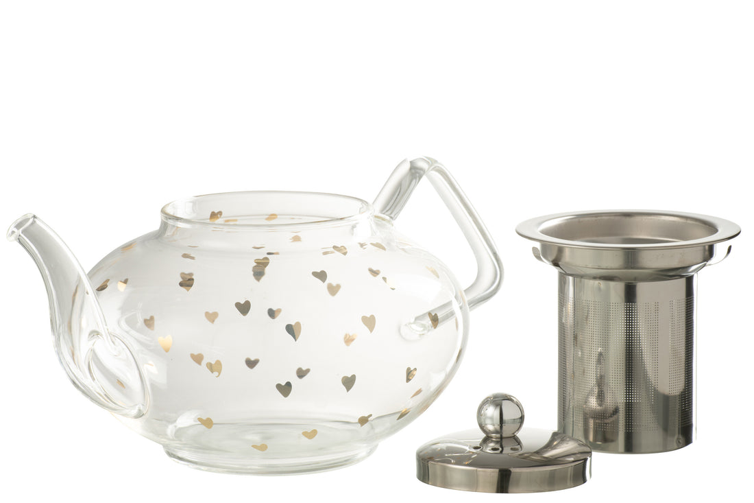 Theepot Hart Glas Transparant/Goud
