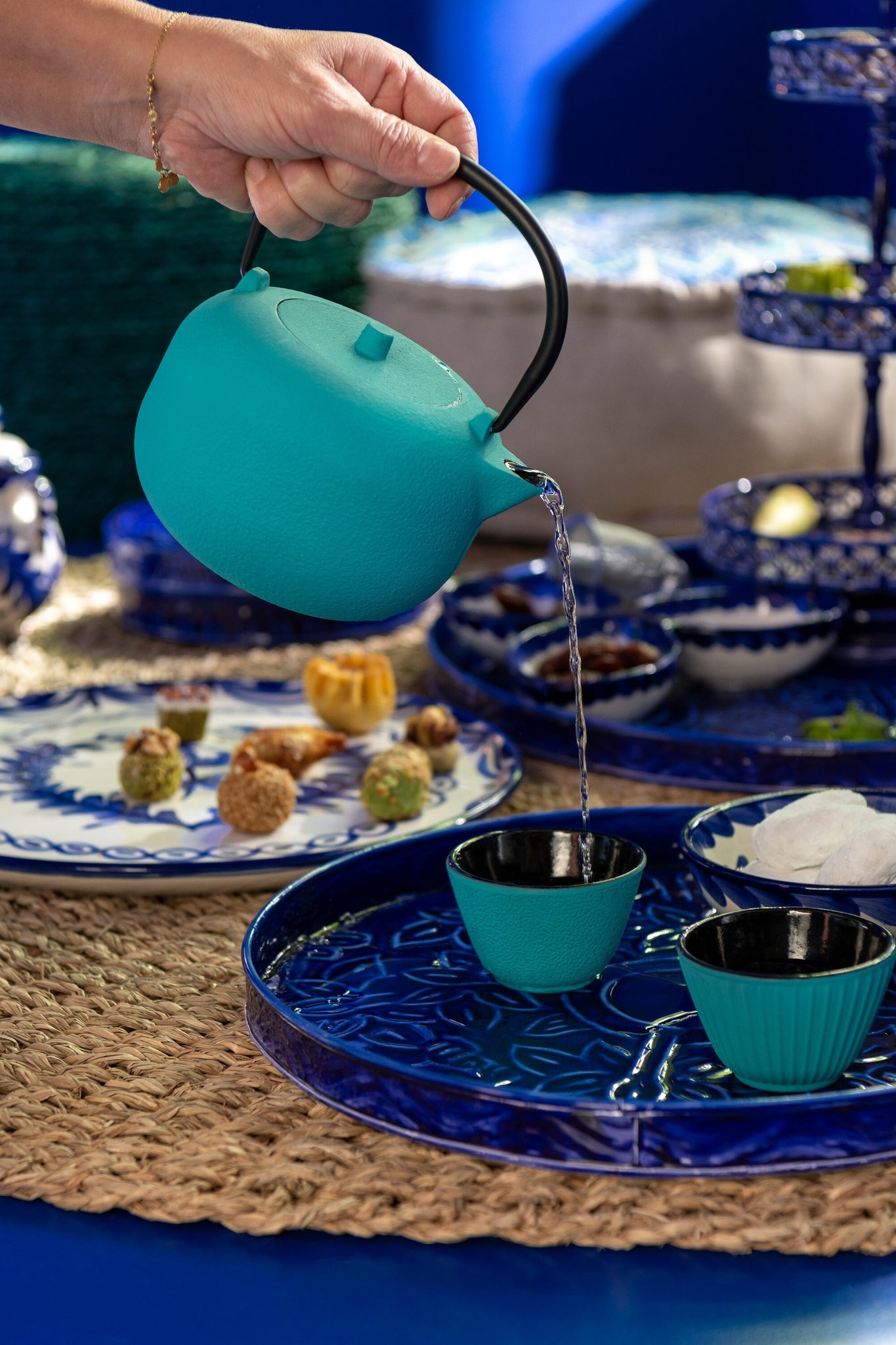 Doos van 1 theepot metaal blauw assortiment 2