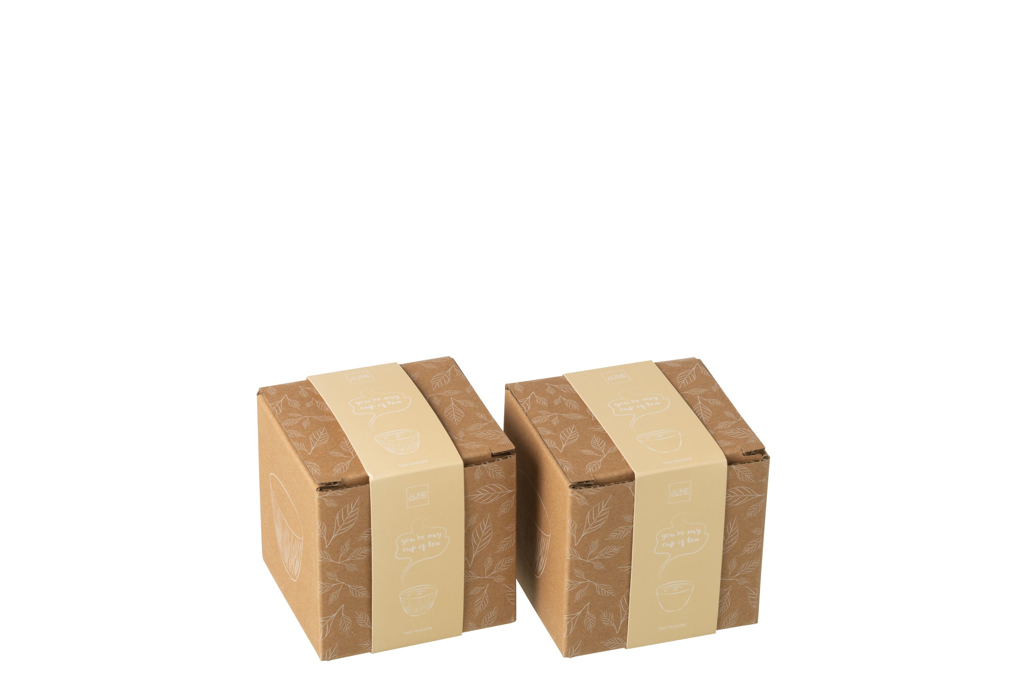 Doos met 2 theekopjes van metaal in beige assortiment 2