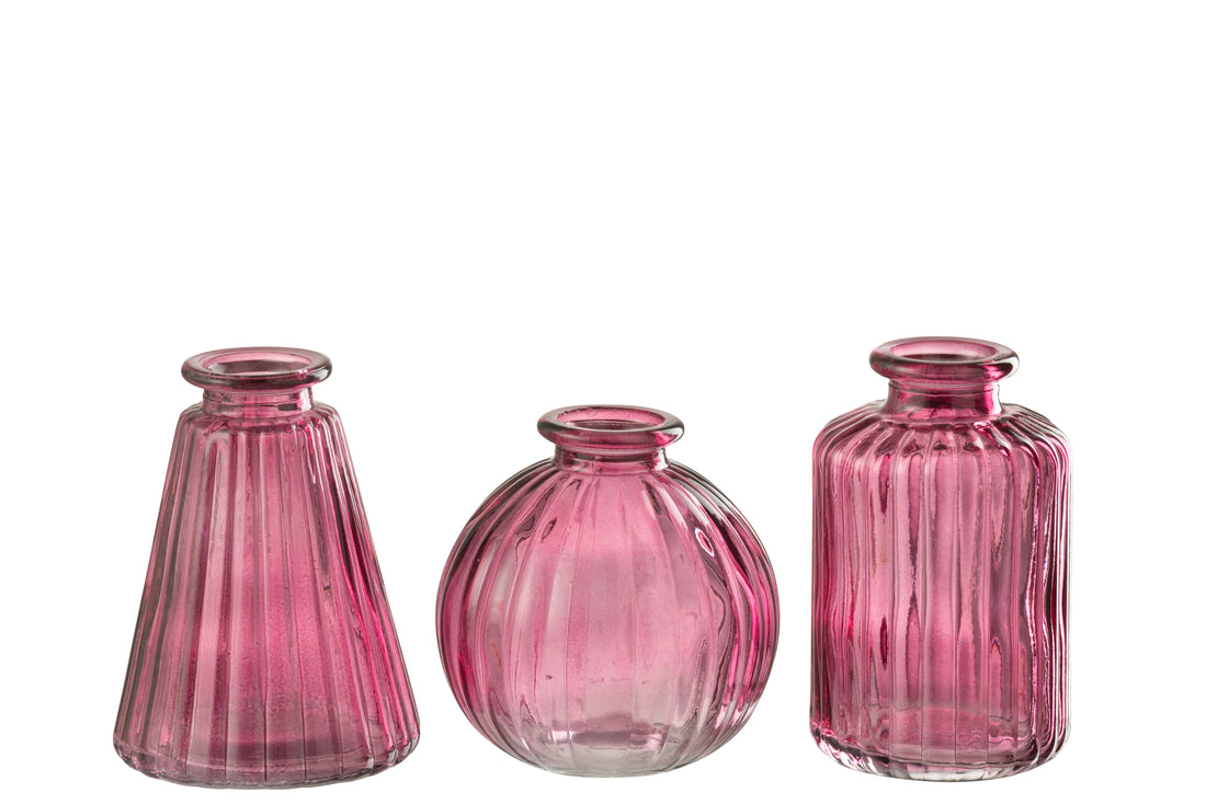 Vaas Tola Glas Fuchsia Assortiment Van 3