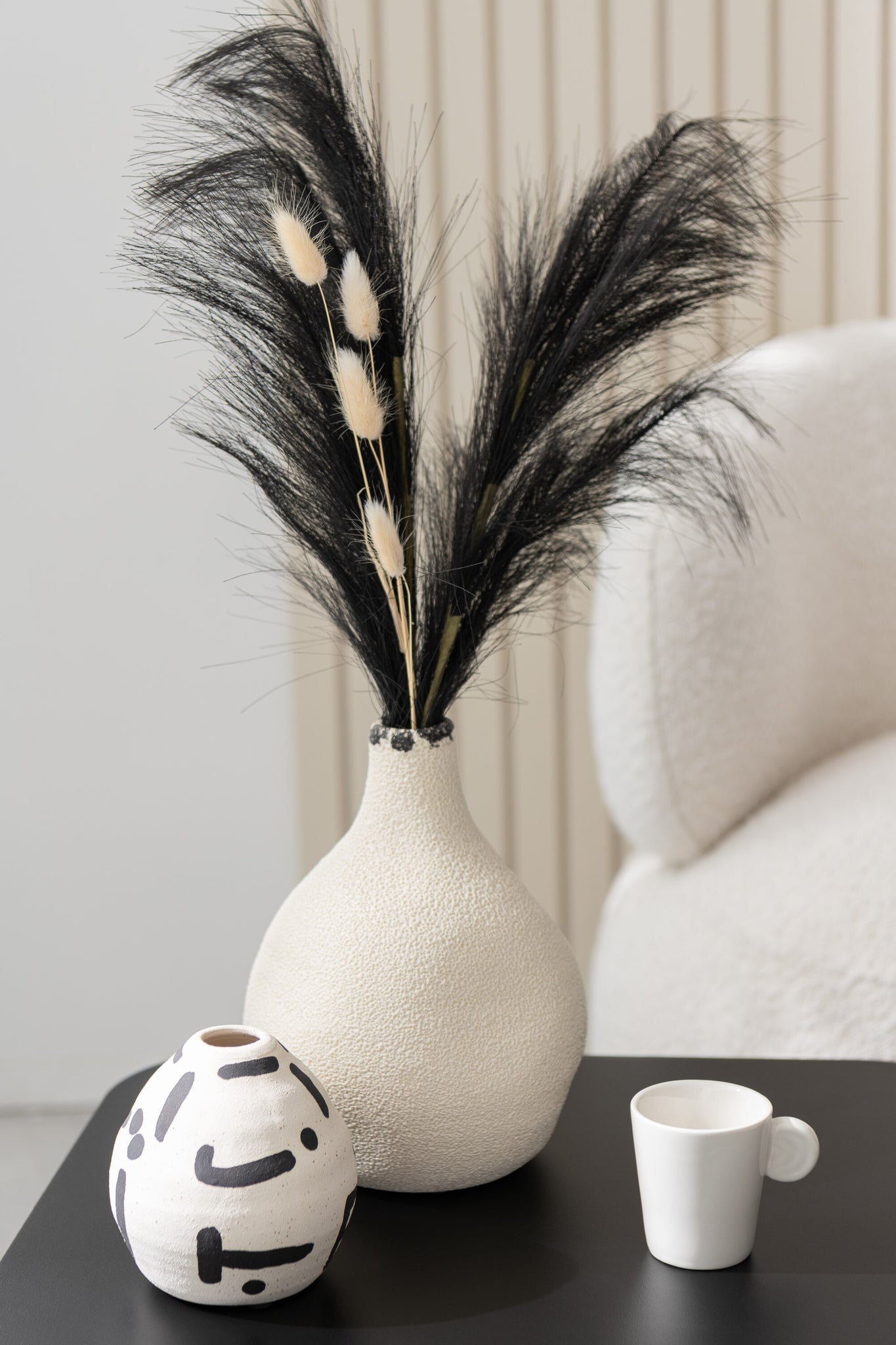 Vase Kira Round Stoneware White/Black Small