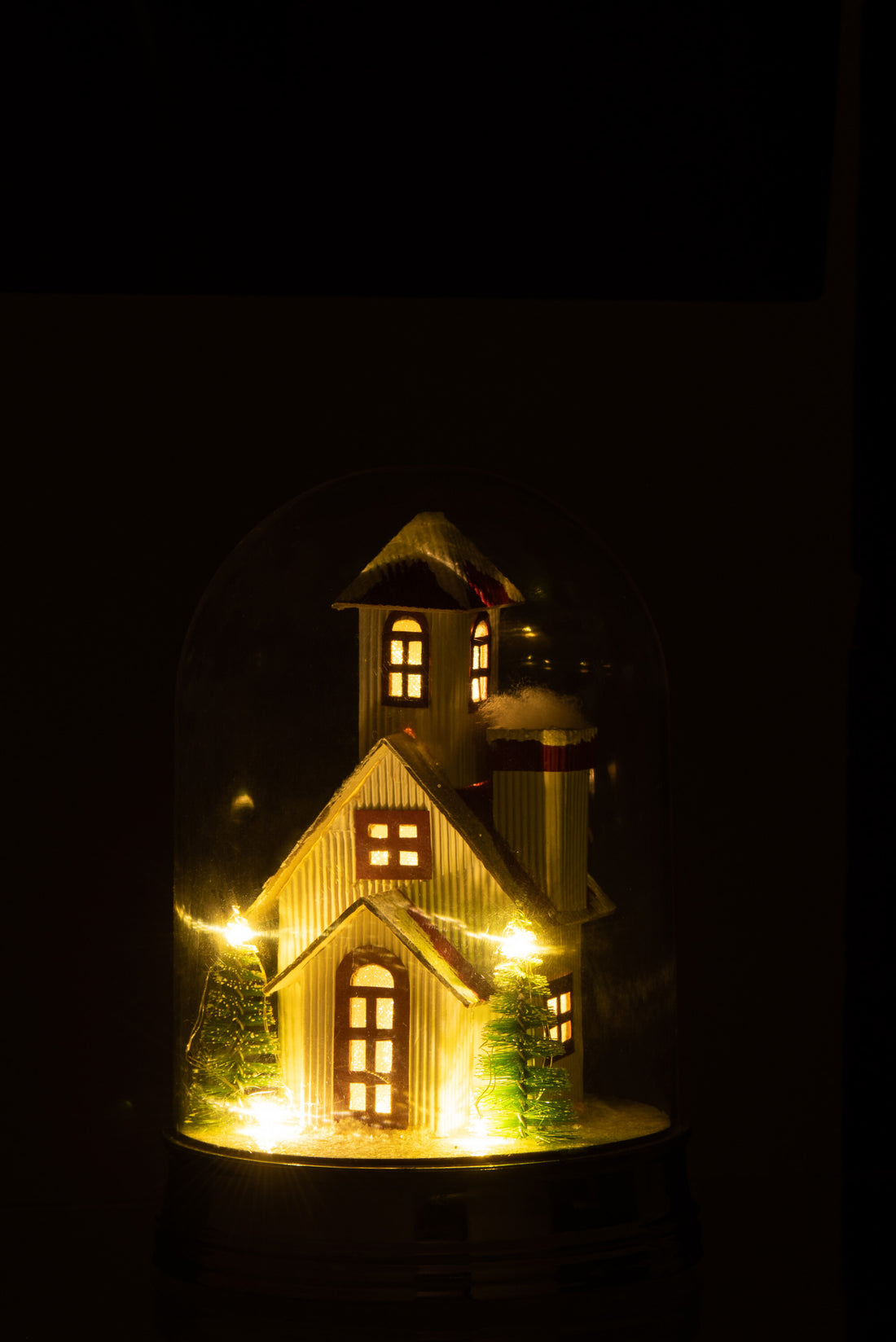 J-Line Stolp Winter Huis+Dieren Led Acryl Wit/Groen