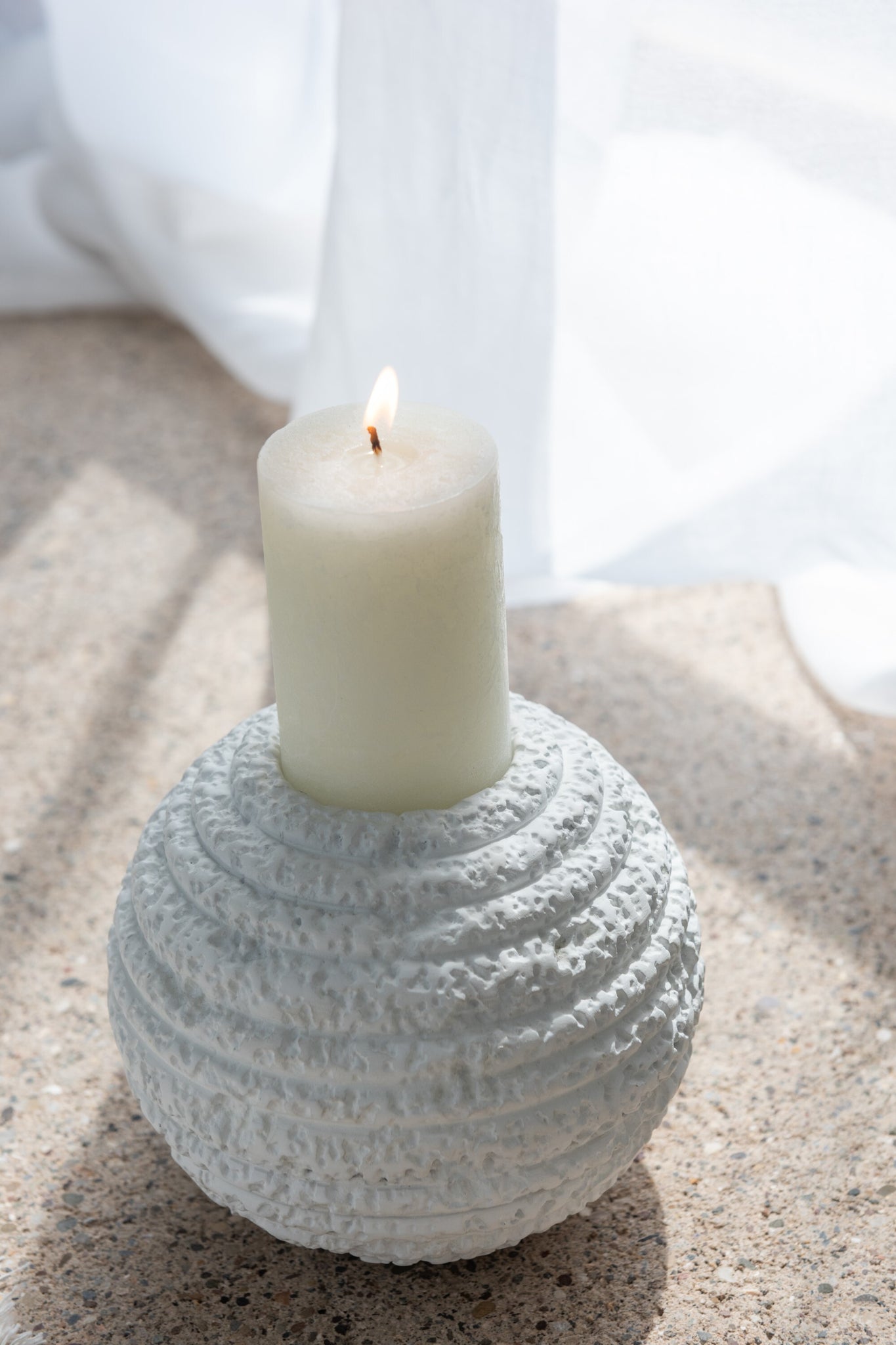 Candleholder Creta Round Cement White Large