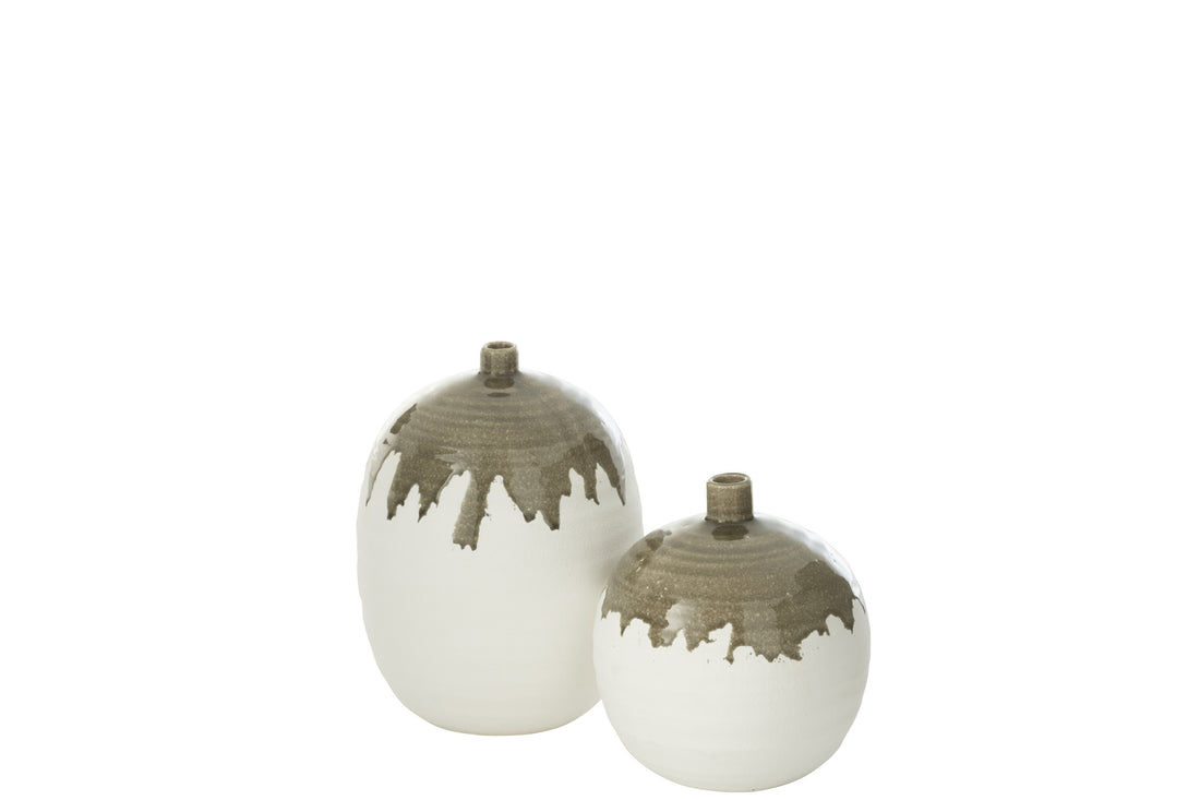 Vaas Olea Fles Ovaal Olijfgroen/Wit