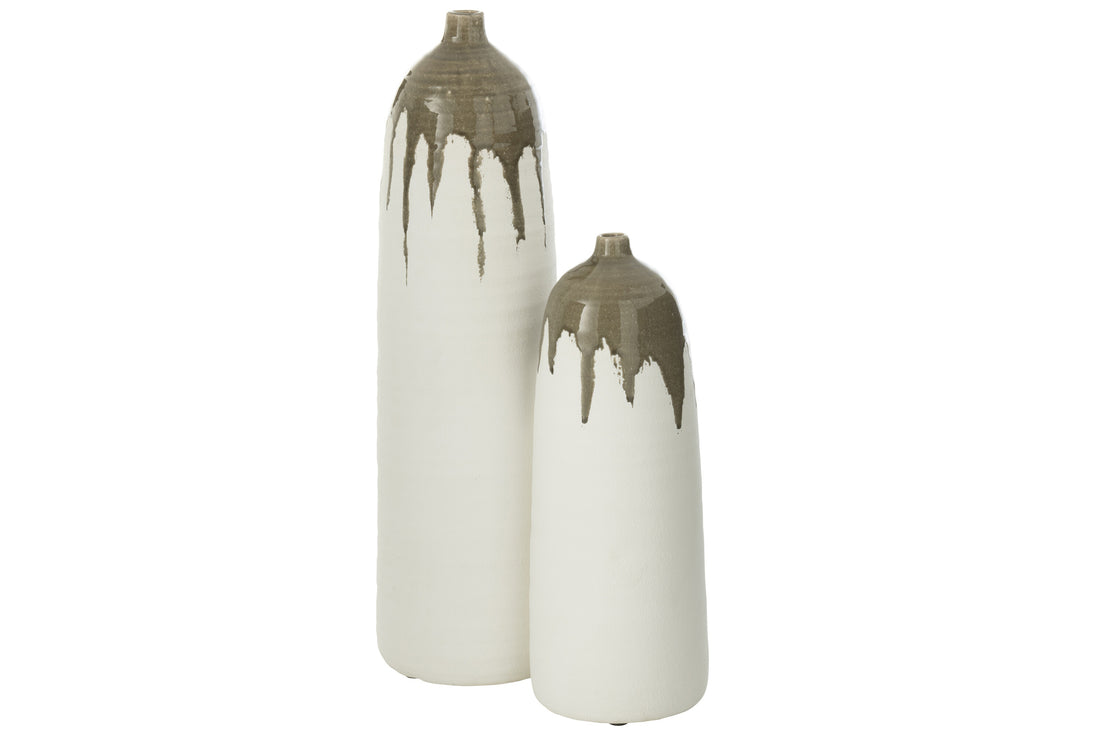 Vaas Olea Fles Olijfgroen/Wit Groot