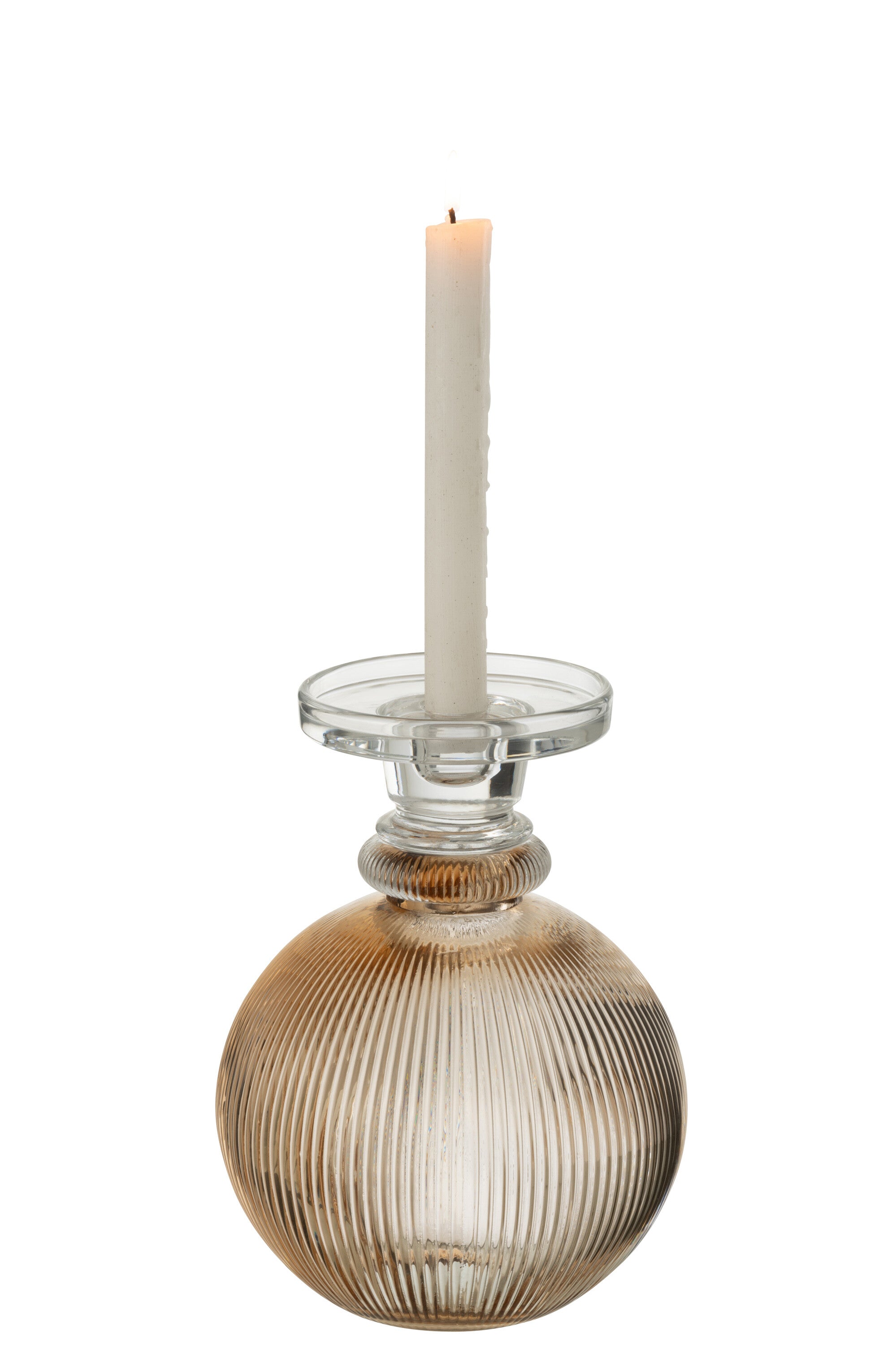 Kaarsenhouder/Vaas Malik Rond Glas Taupe/Transparant