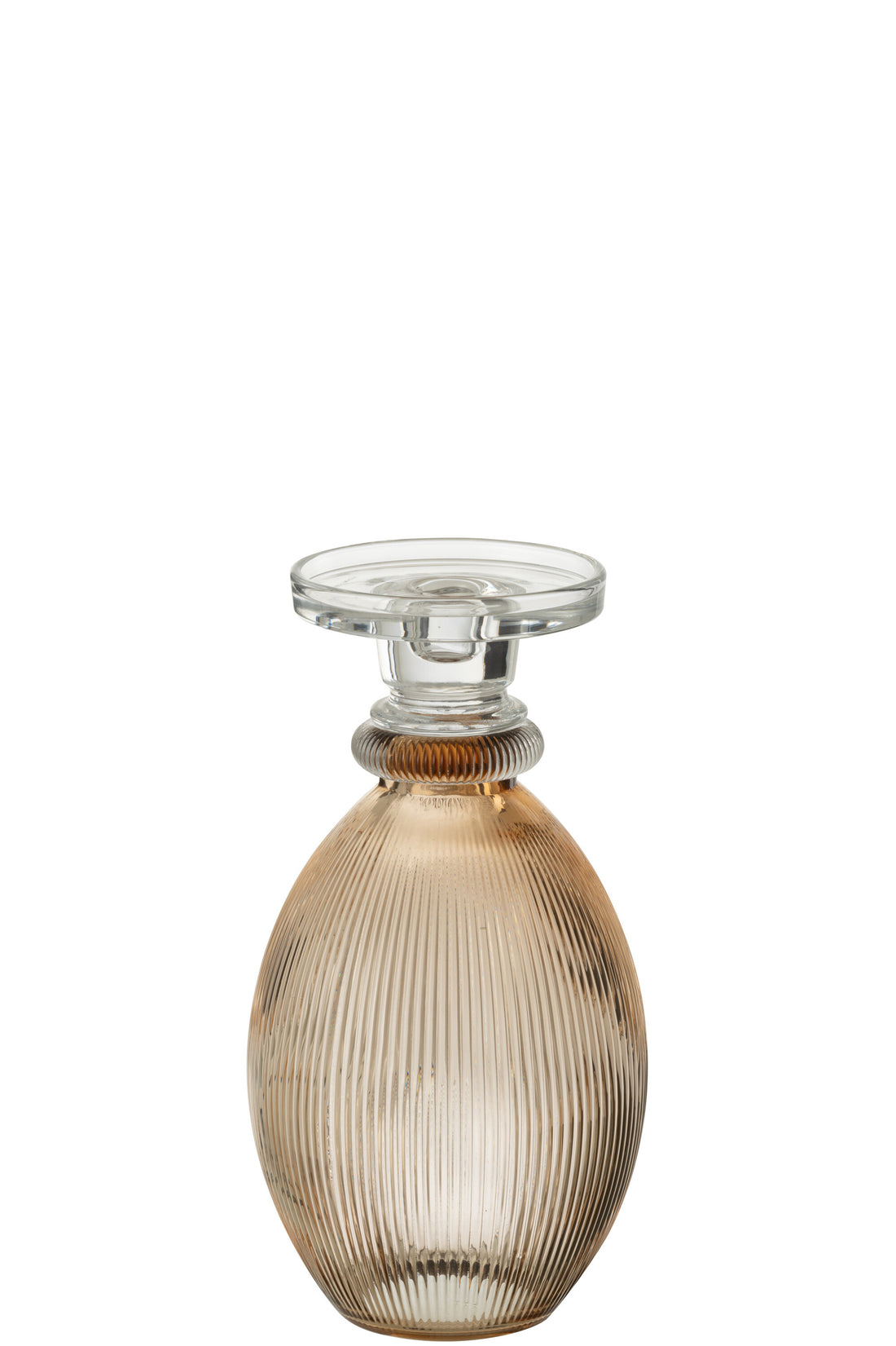 Kaarsenhouder/Vaas Malik Rond Glas Taupe/Transparant