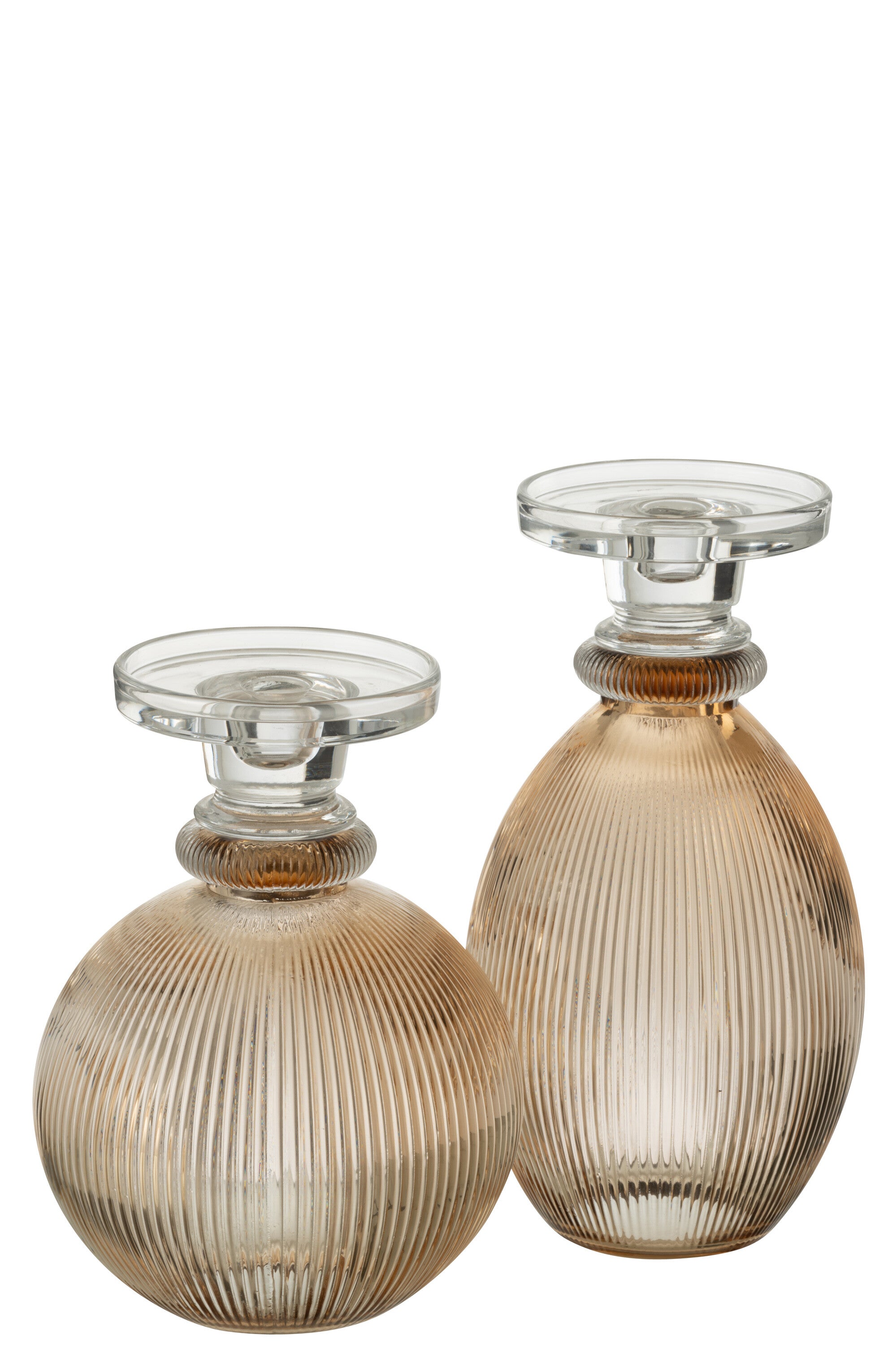 Kaarsenhouder/Vaas Malik Rond Glas Taupe/Transparant
