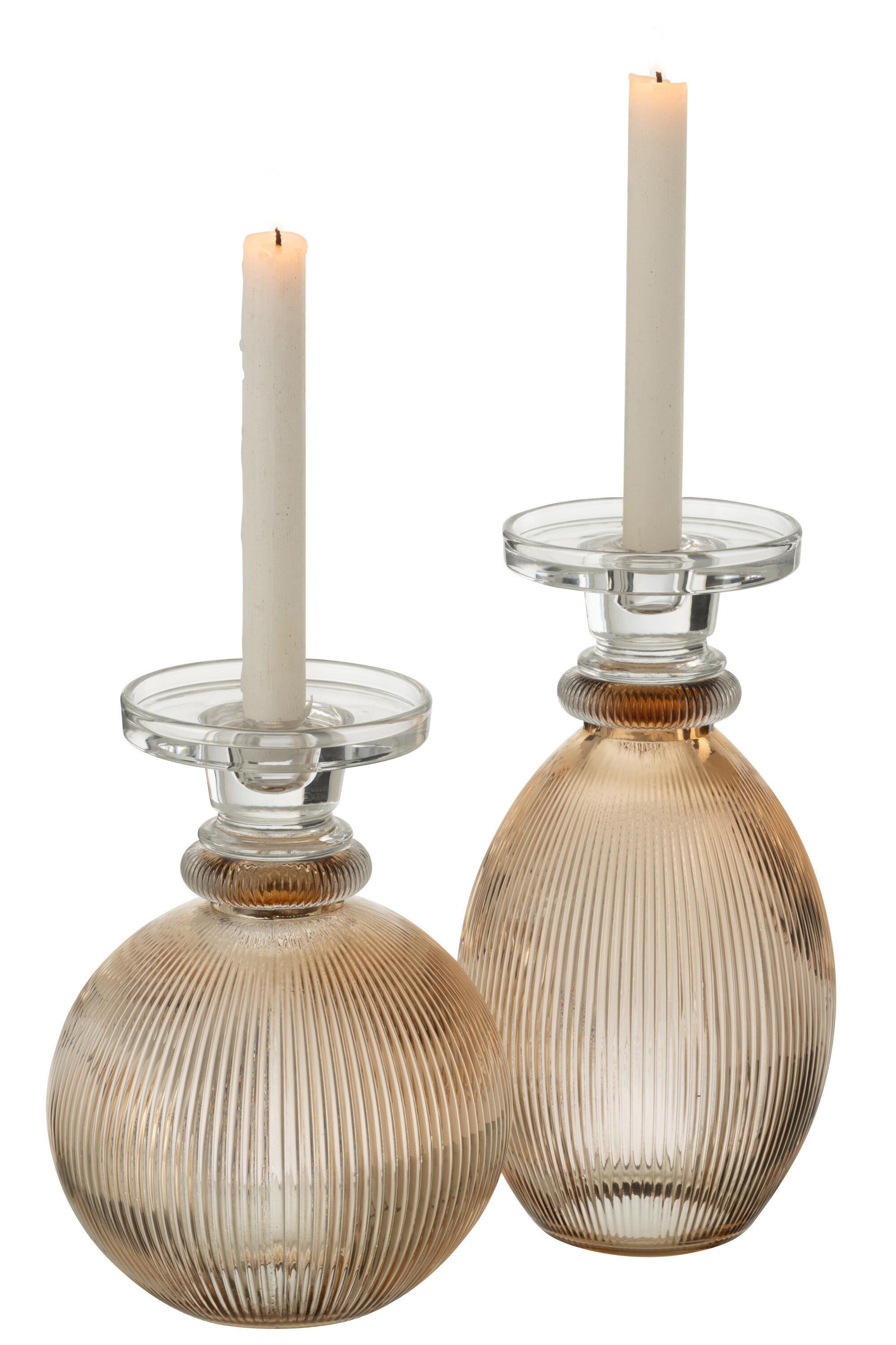 Kaarsenhouder/Vaas Malik Rond Glas Taupe/Transparant