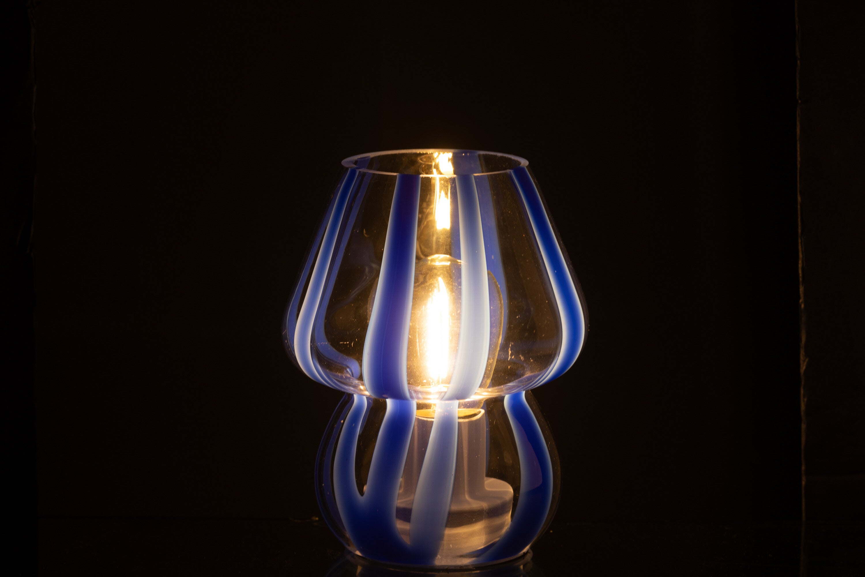 Tafellamp Strepen Glas Transparant/Blauw Klein