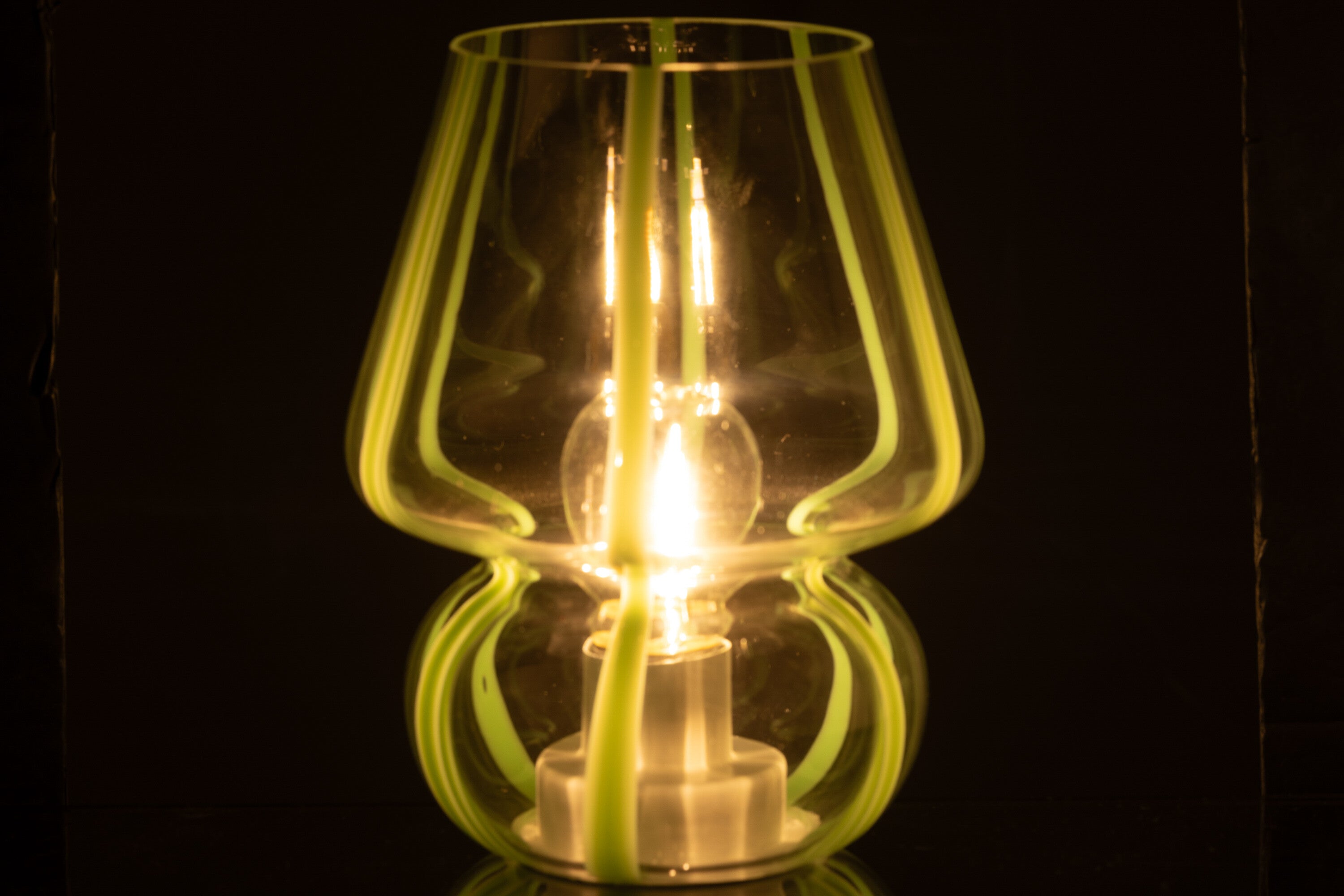 Tafellamp Strepen Glas Transparant/Groen Groot