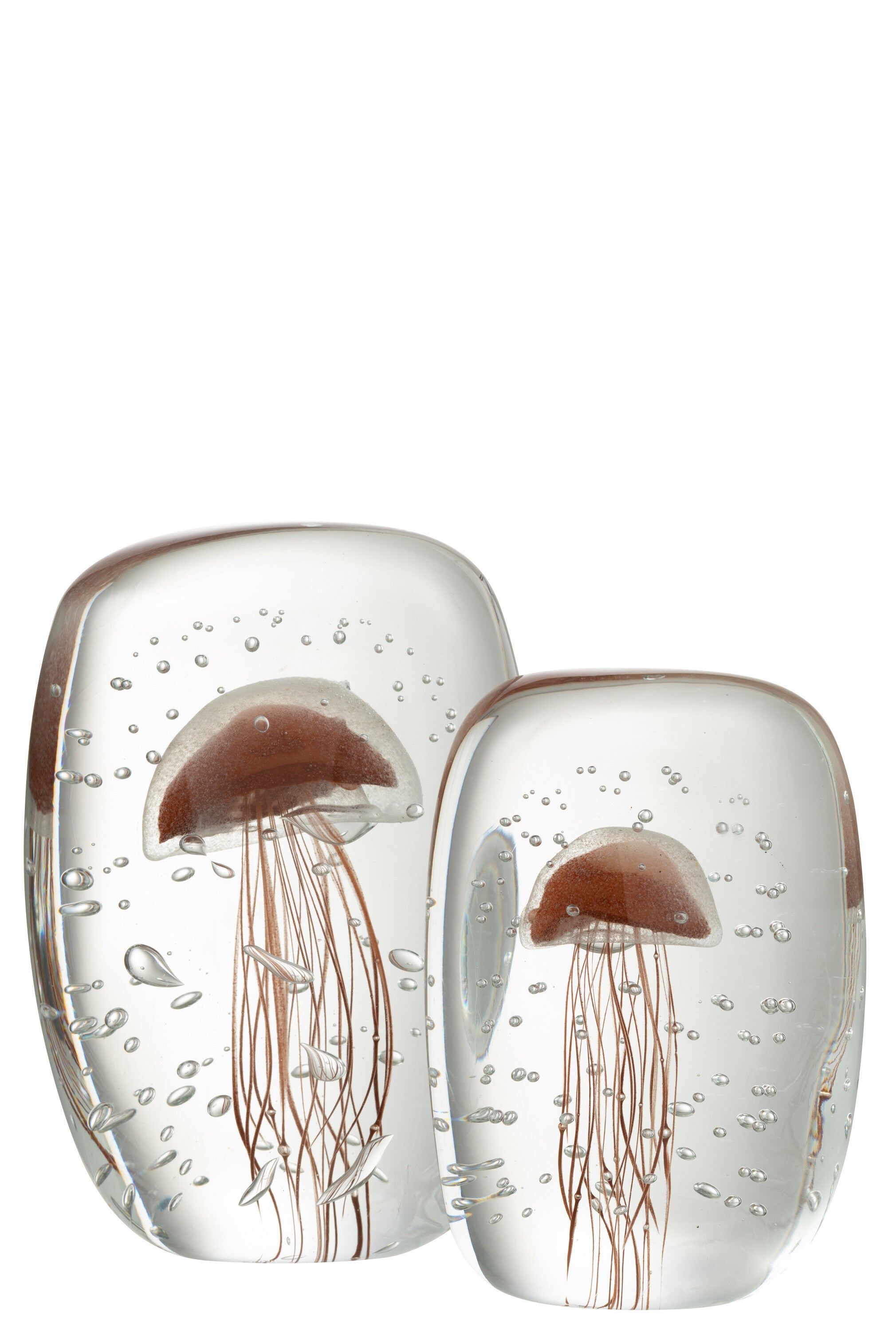 Papiergewicht Calypso Vierkant Glas Transparant/Rood Bruin Groot