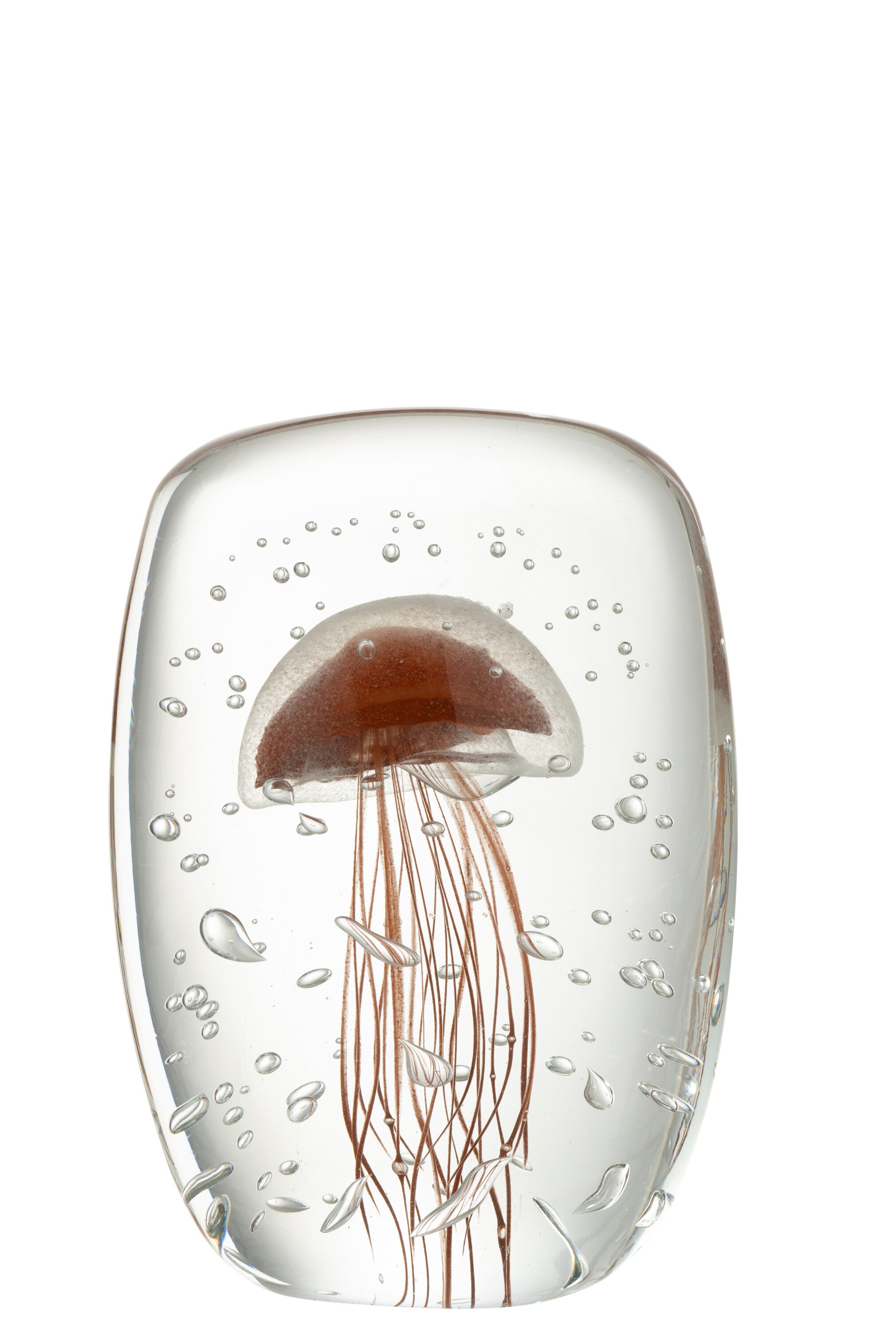 Papiergewicht Calypso Vierkant Glas Transparant/Rood Bruin Groot