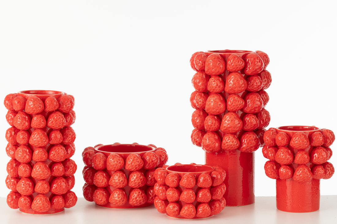 Bloempot Aardbeien Keramiek Rood Middelgroot