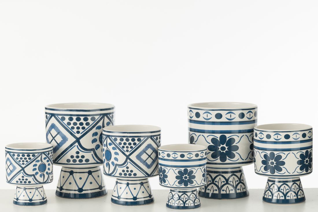 Bloempot Mykonos Keramiek Blauw Medium Assortiment Van 2