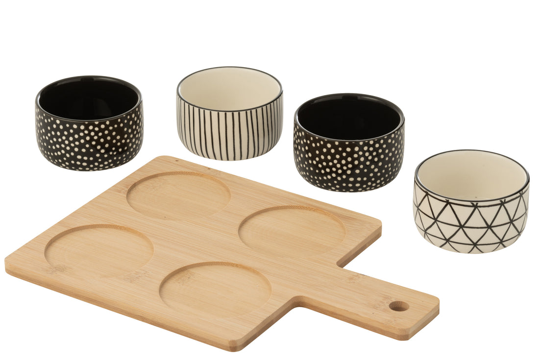 Tapas Service 4 Sets+Bamboo Tray in box Black/White
