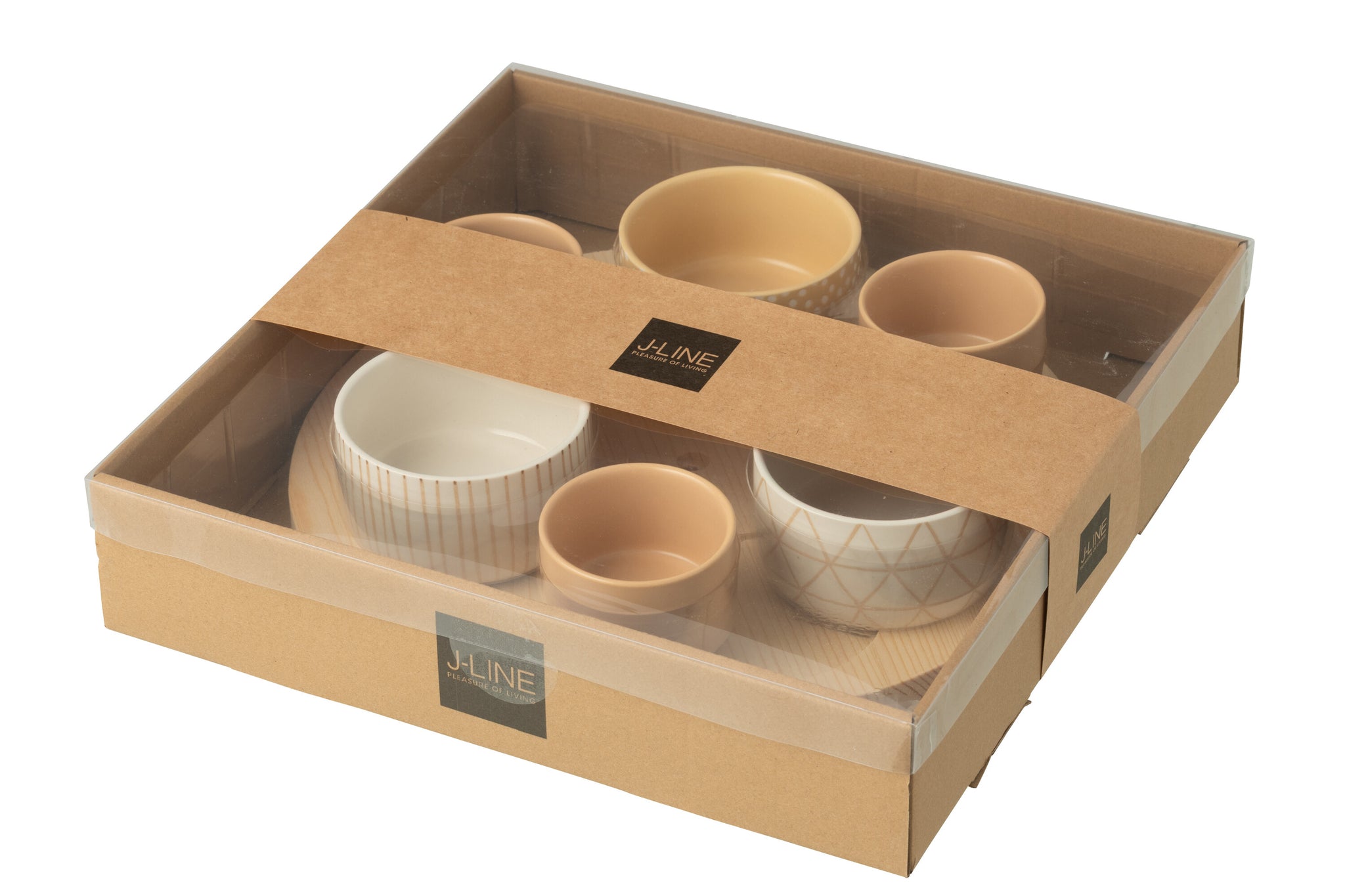 Tapas Service 6 Sets + Houten dienblad Raamdoos Crème/Wit