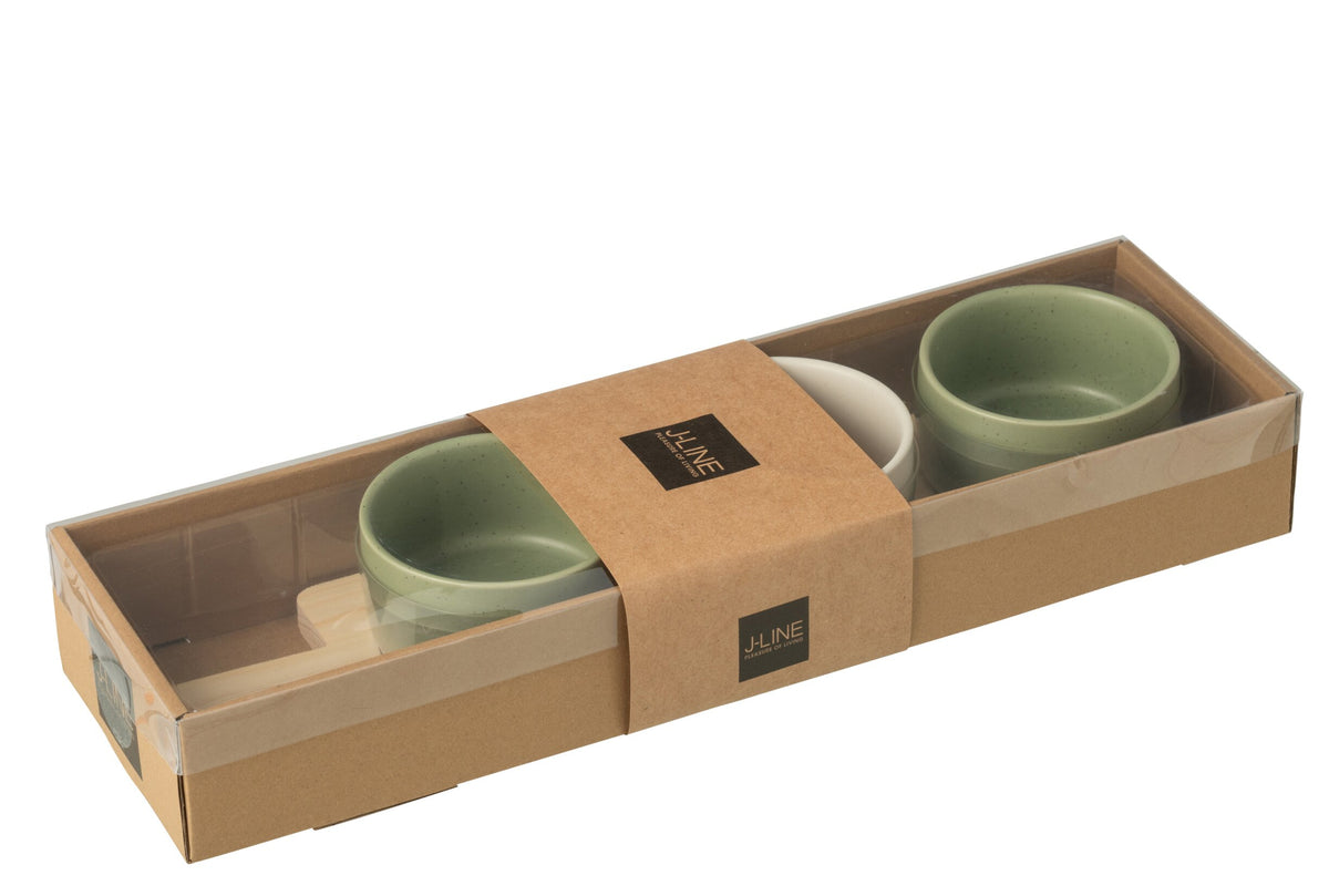 Tapas Service 3 Sets + Houten dienblad Raamdoos Groen/Wit