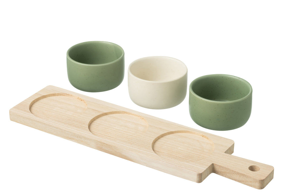 Tapas Service 3 Sets + Houten dienblad Raamdoos Groen/Wit