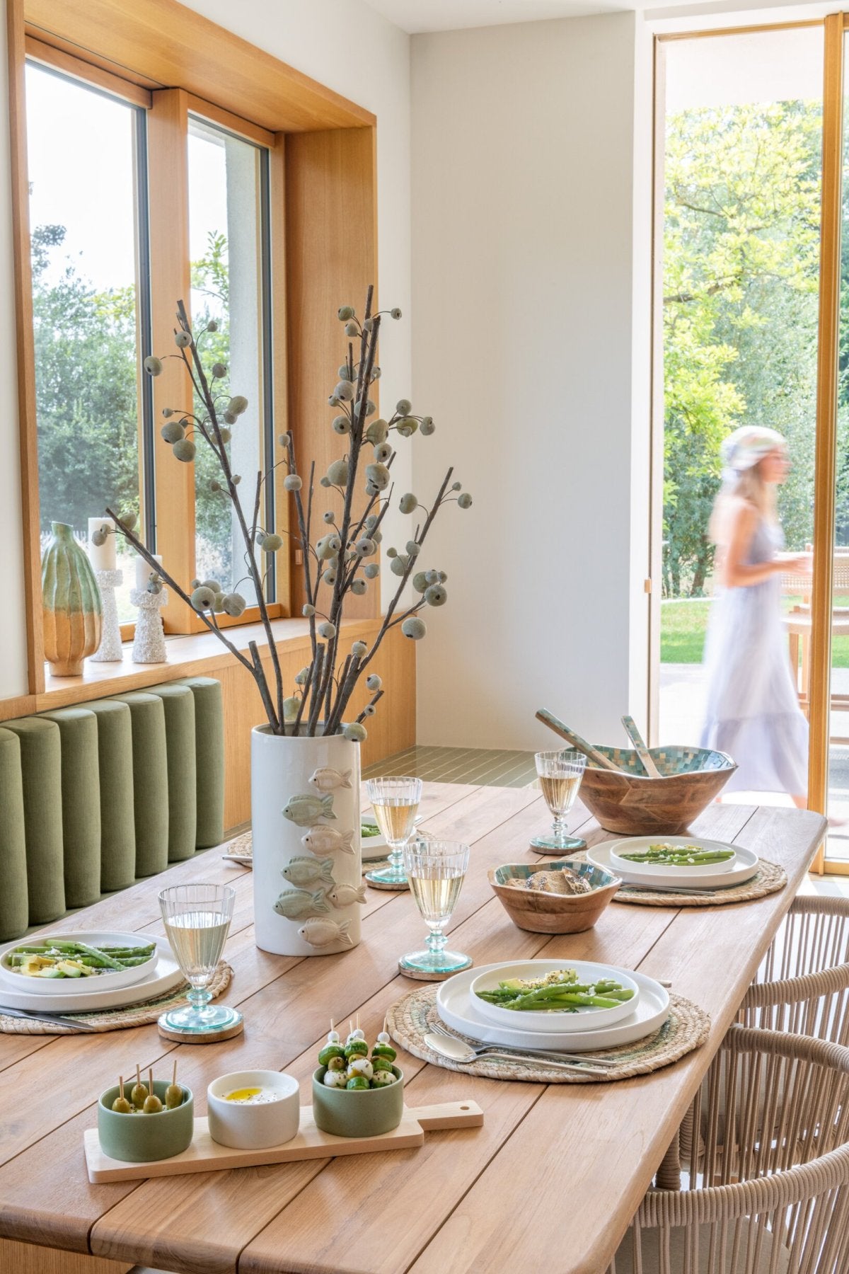 Tapas Service 3 Sets + Houten dienblad Raamdoos Groen/Wit