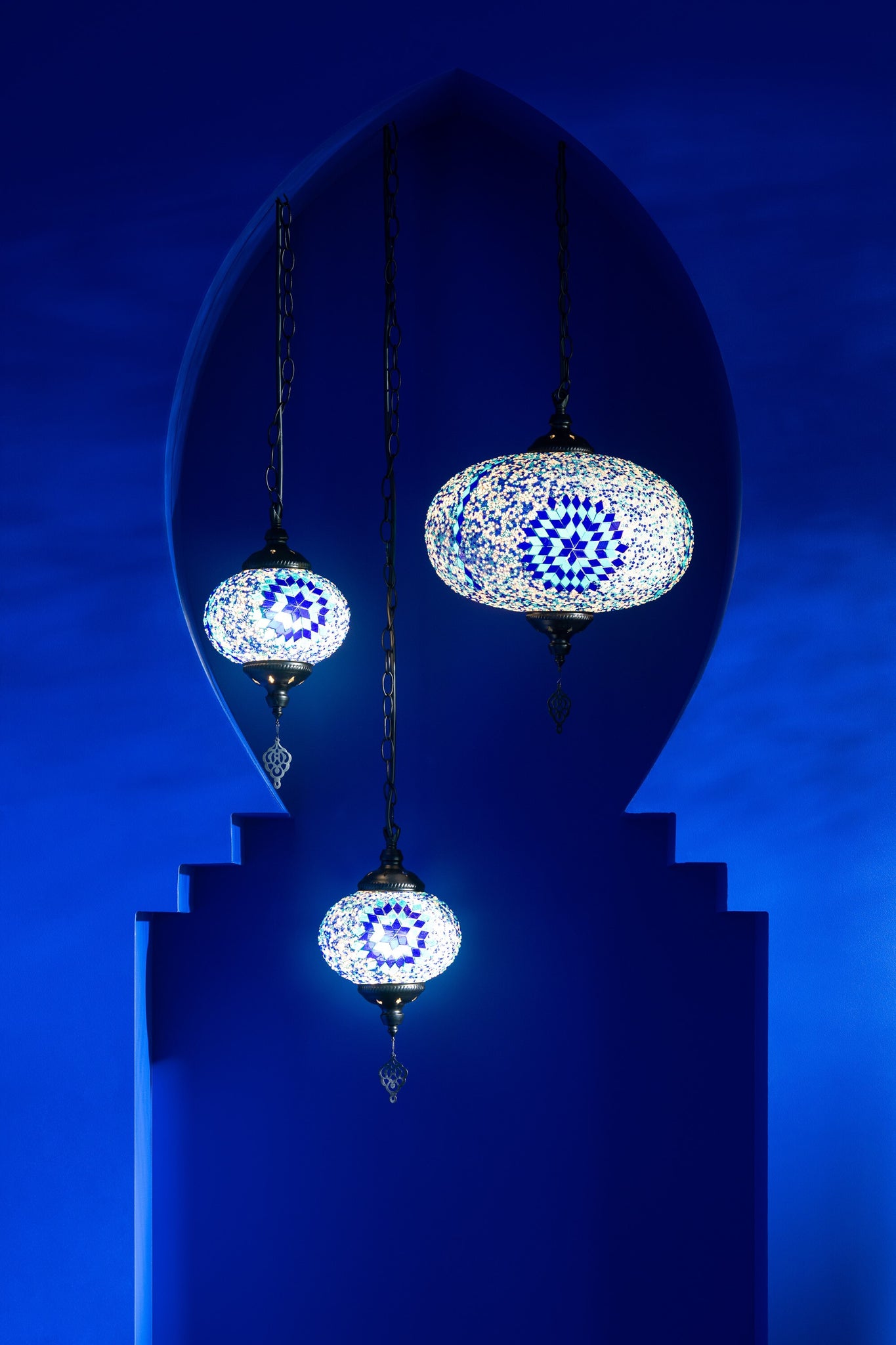 Hanglamp Mozaïek Glas/Metaal Blauw Klein