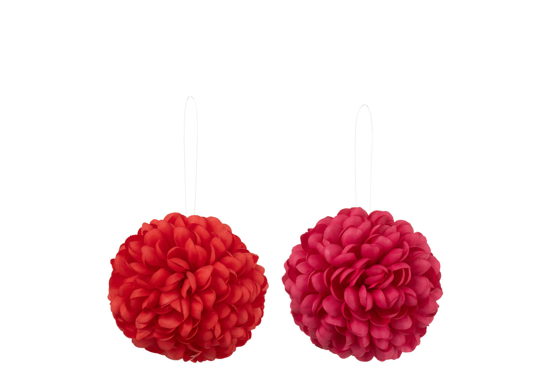 Bloemenbal Dia20cm Kunstmatig Roze/Rood Assortiment Van 2
