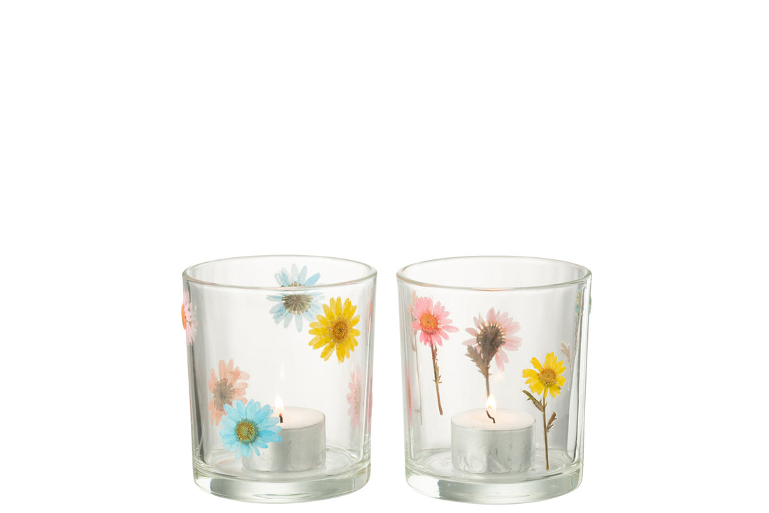 Theelichthouder Posy Medium Glas Mix Assortiment Van 2
