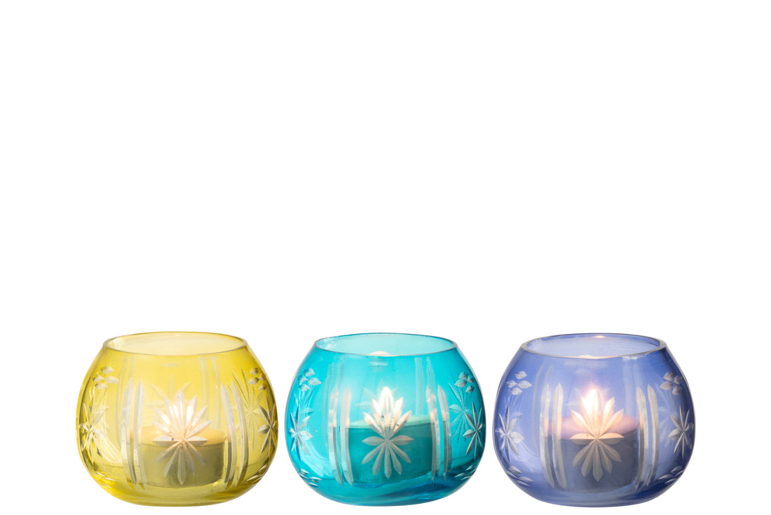 Theelichthouder Tarifa Ronde Glazen Mix Assortiment Van 3