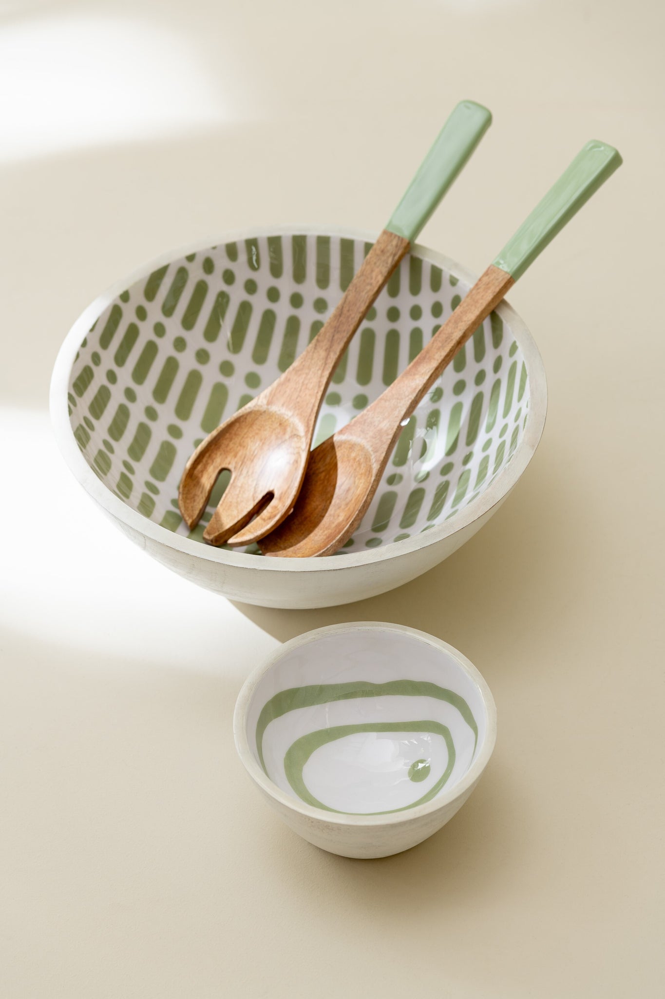 Kom van mangohout Groen/Wit Klein Assortiment Van 2