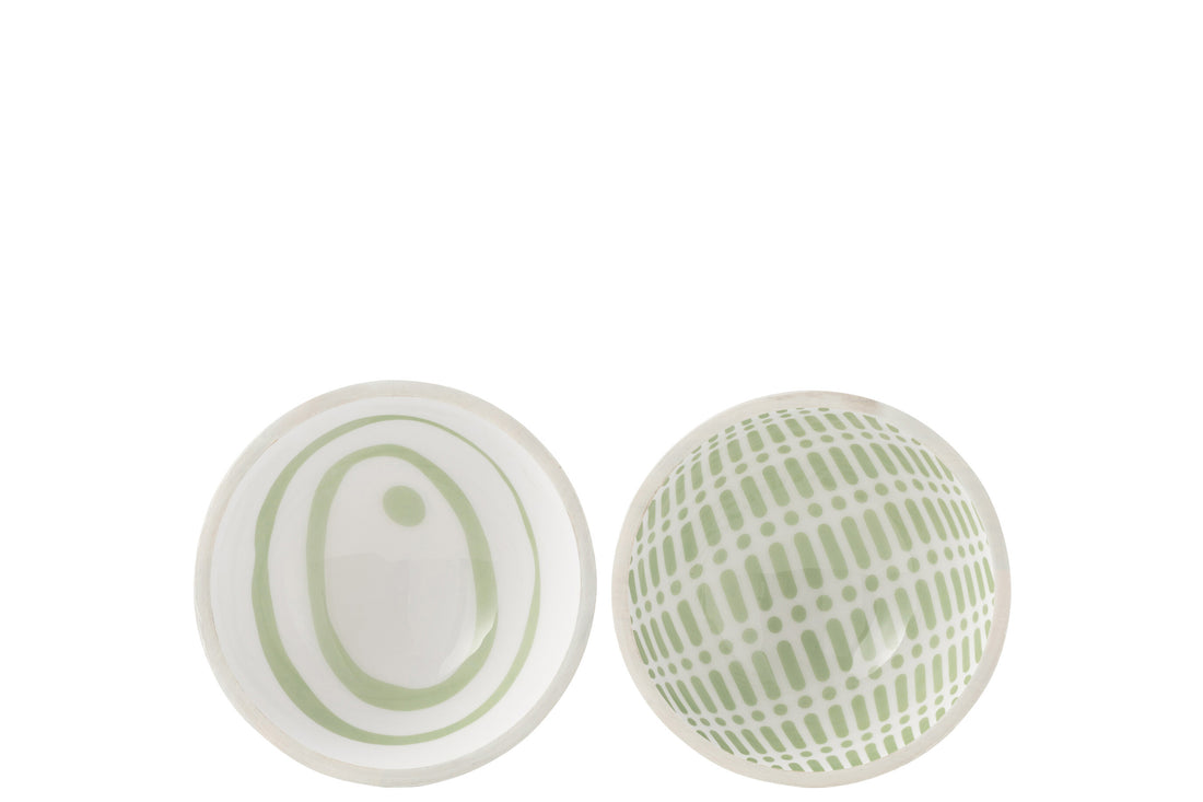 Kom van mangohout Groen/Wit Middel Assortiment van 2