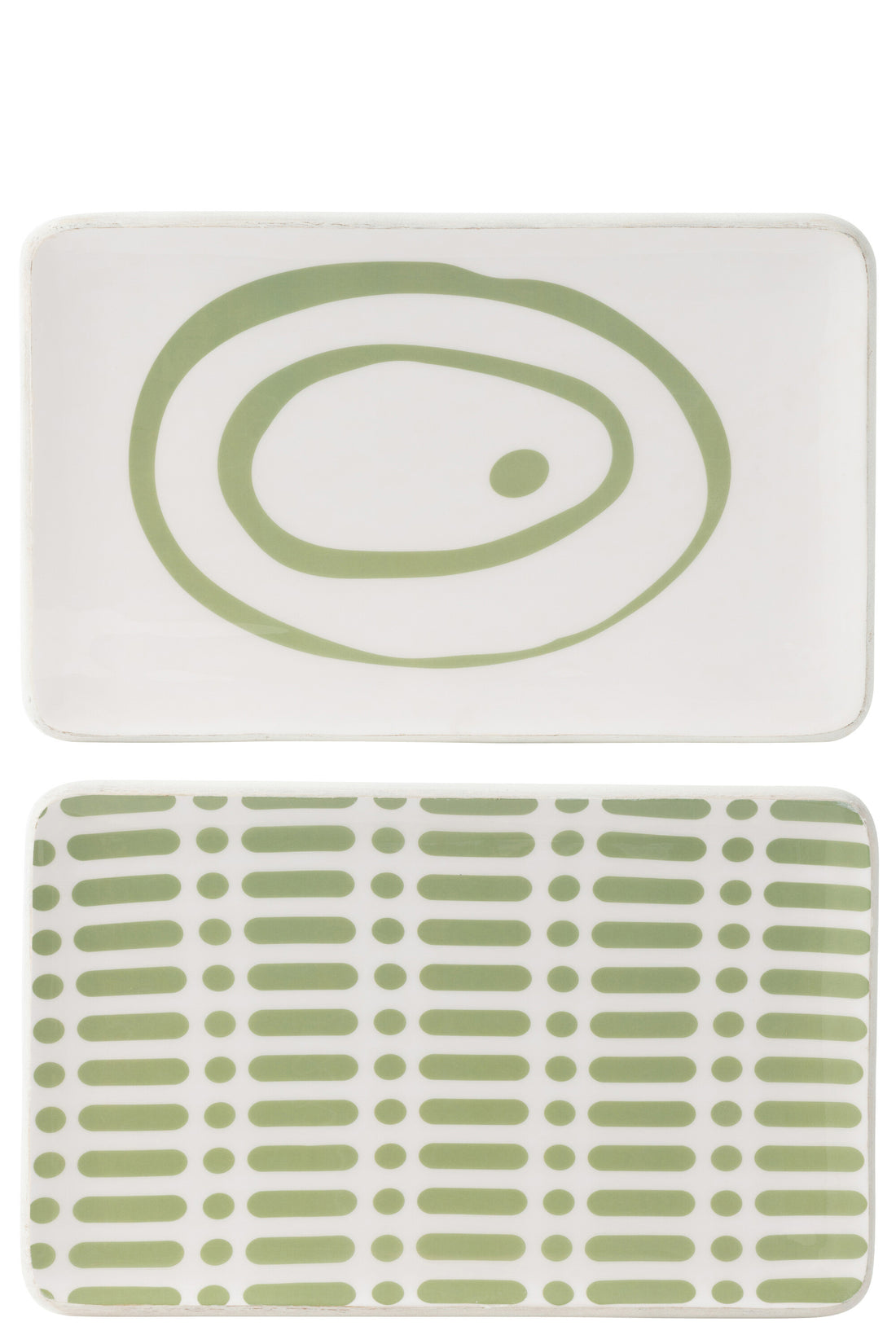 Platte Rechthoek Mangohout Groen/Wit Assortiment Van 2