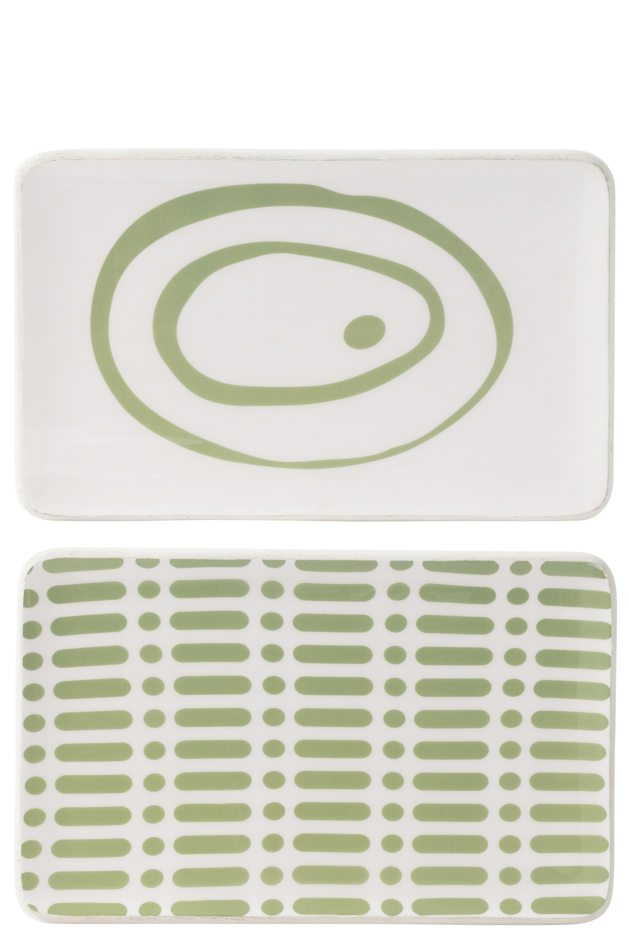 Platte Rechthoek Mangohout Groen/Wit Assortiment Van 2