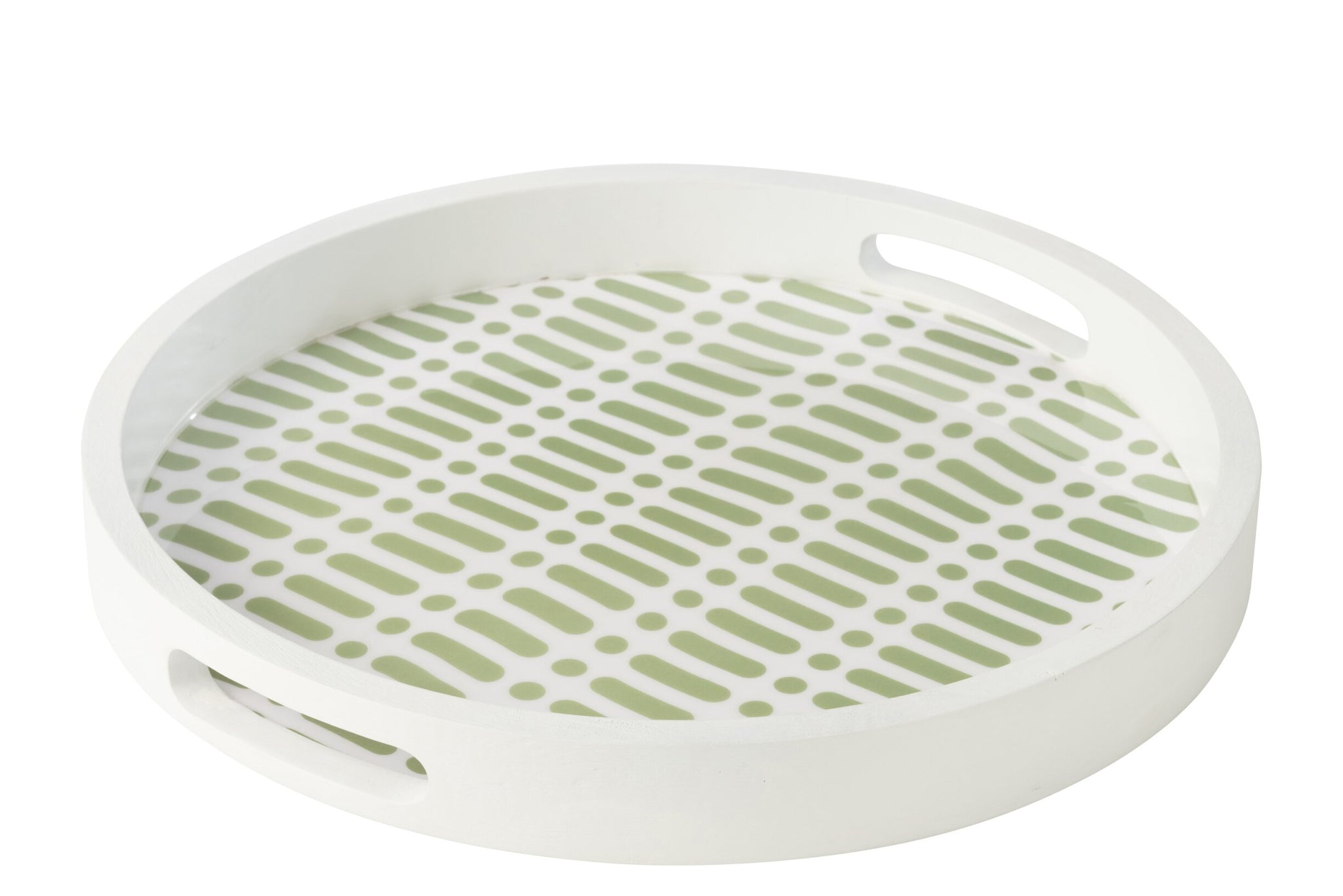 Dienblad rond met handvatten mangohout groen/wit