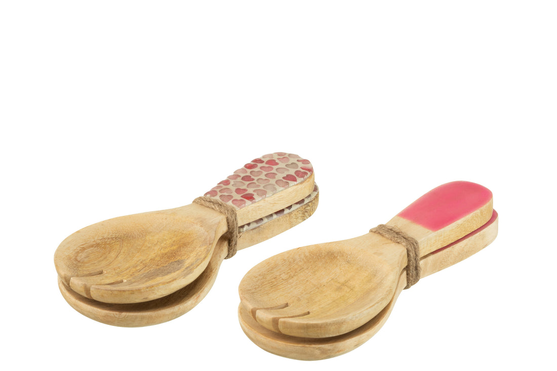 Set van 2 saladelepels mangohout roze assortiment van 2