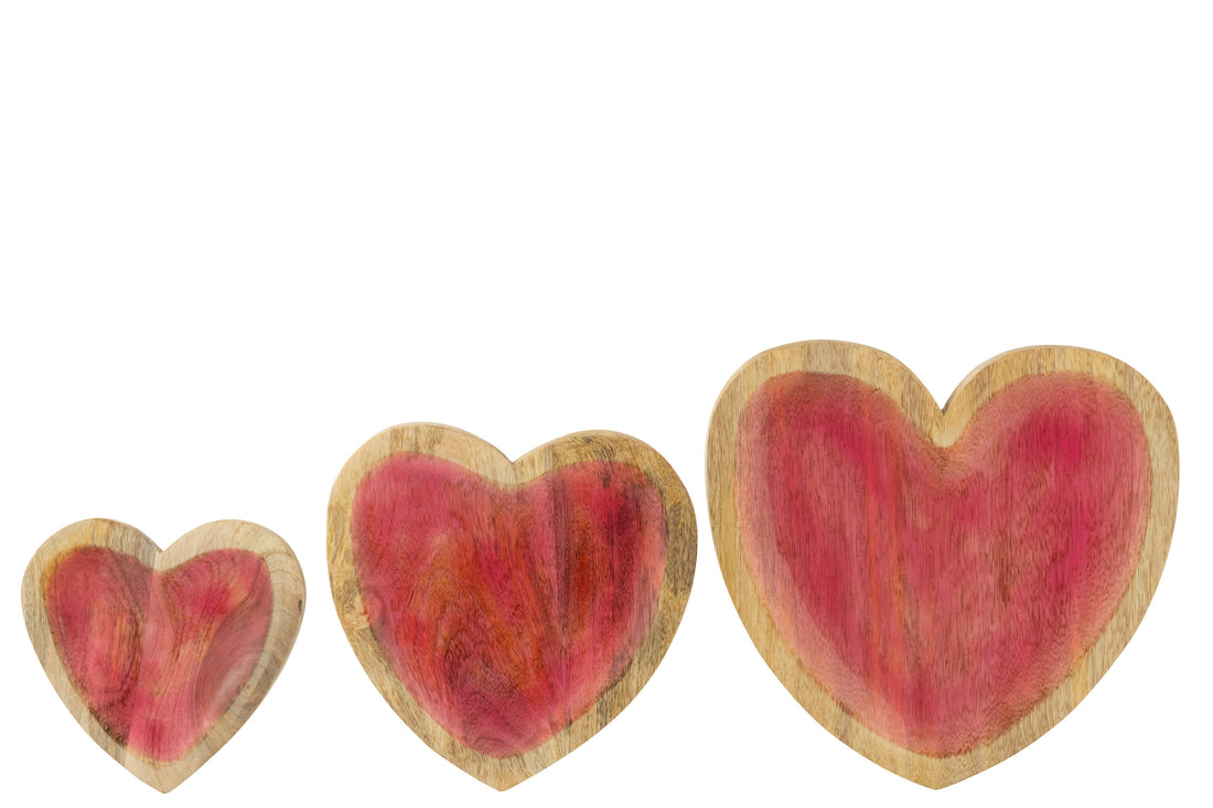 Set van 3 serveerplanken hart mangohout roze