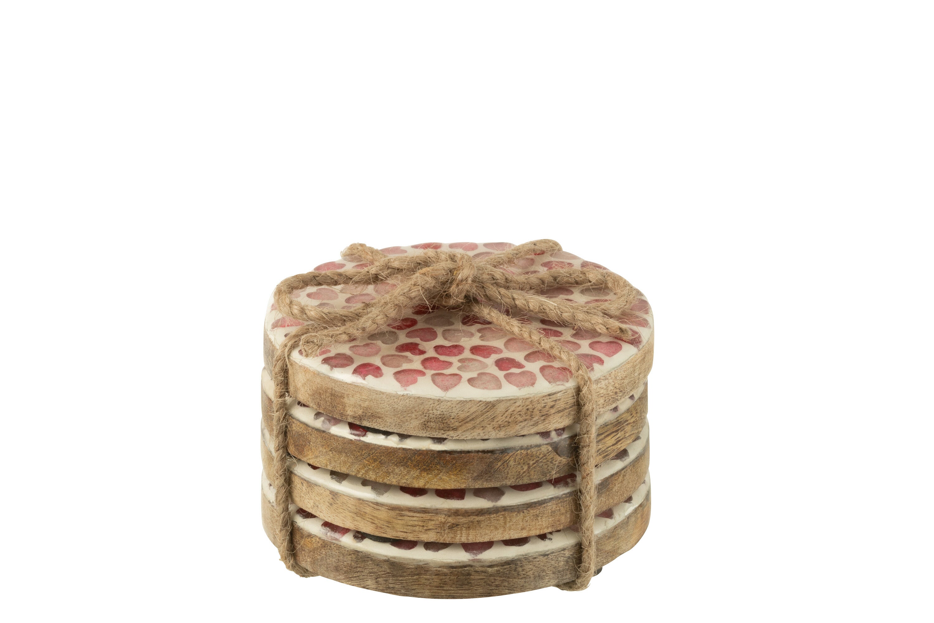 Set van 4 onderzetters hart mozaïek mangohout roze