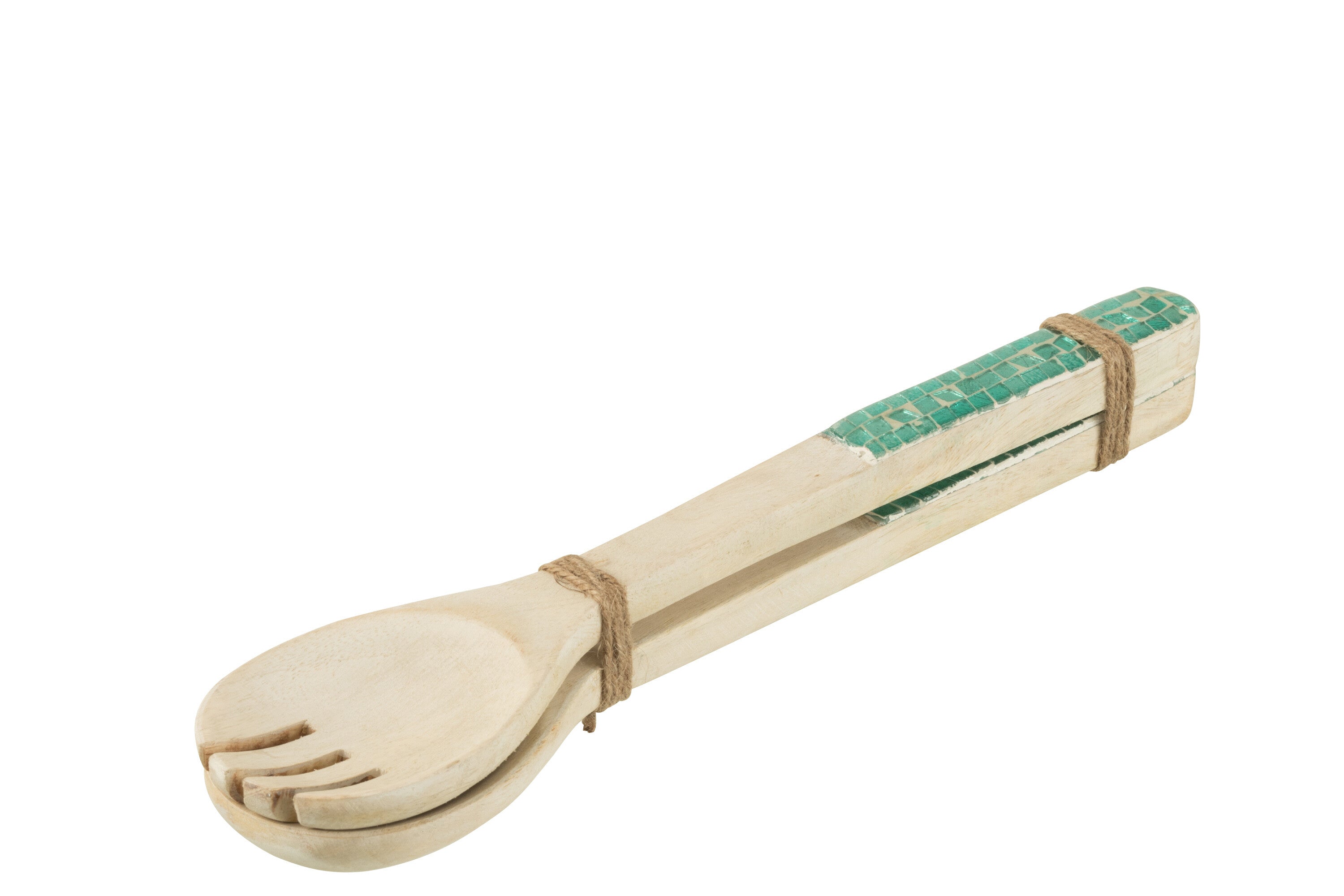 Set van 2 saladelepels met mozaïek lange handgreep mangohout groen