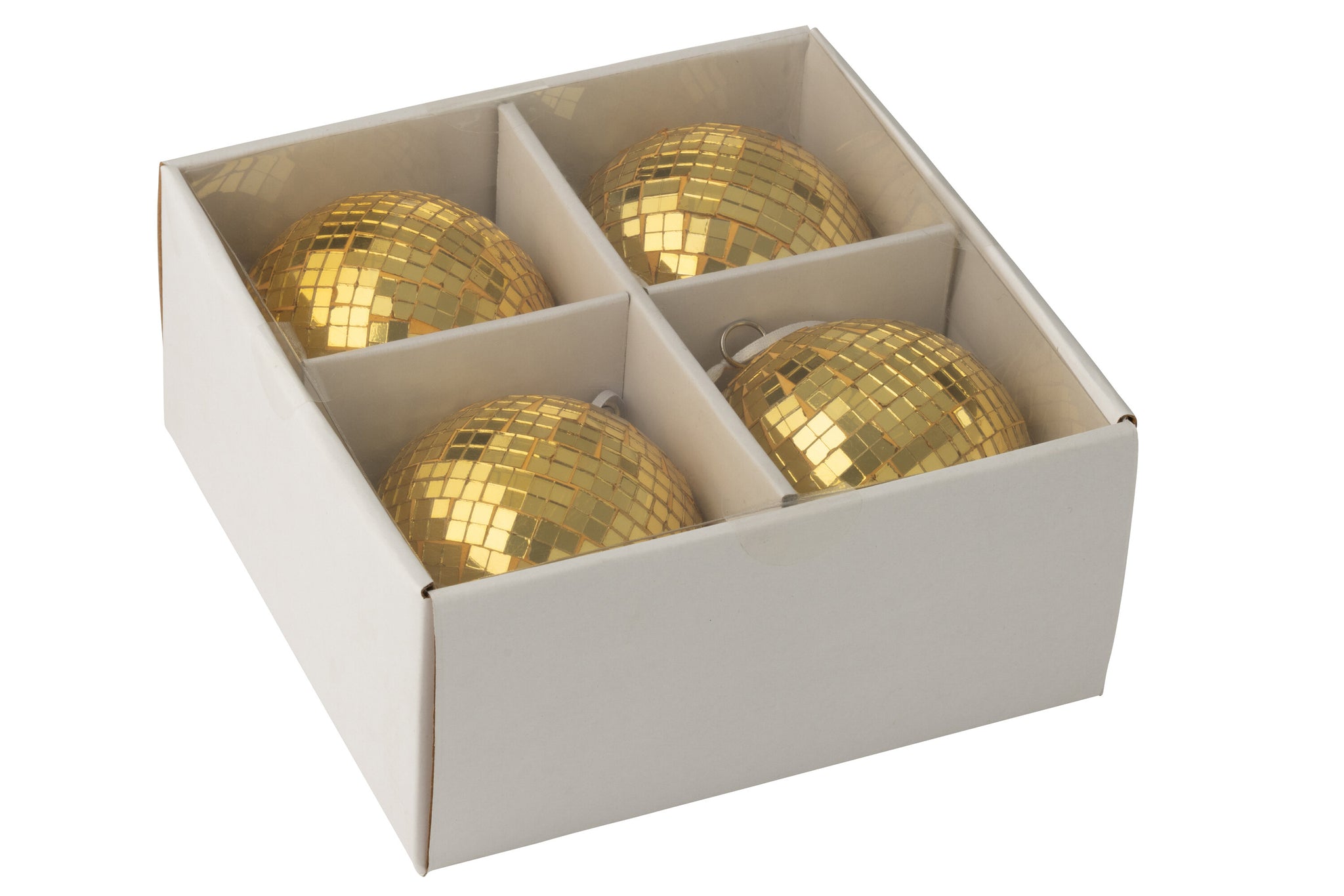 Doos van 4 kerstbal spiegelglas geel groot