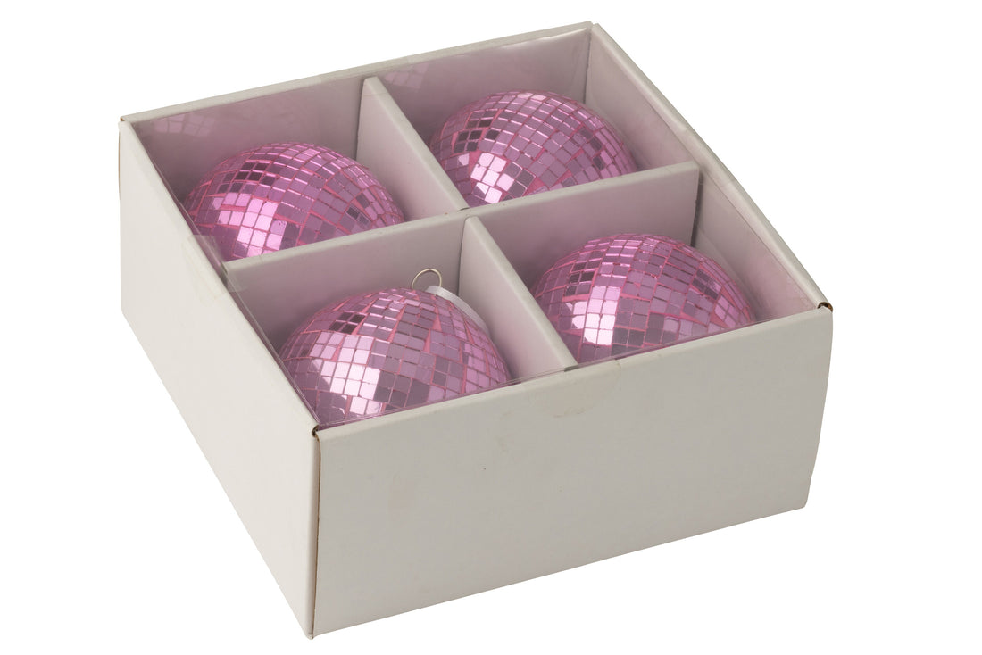 Doos van 4 Kerstbal Spiegelglas Roze Groot