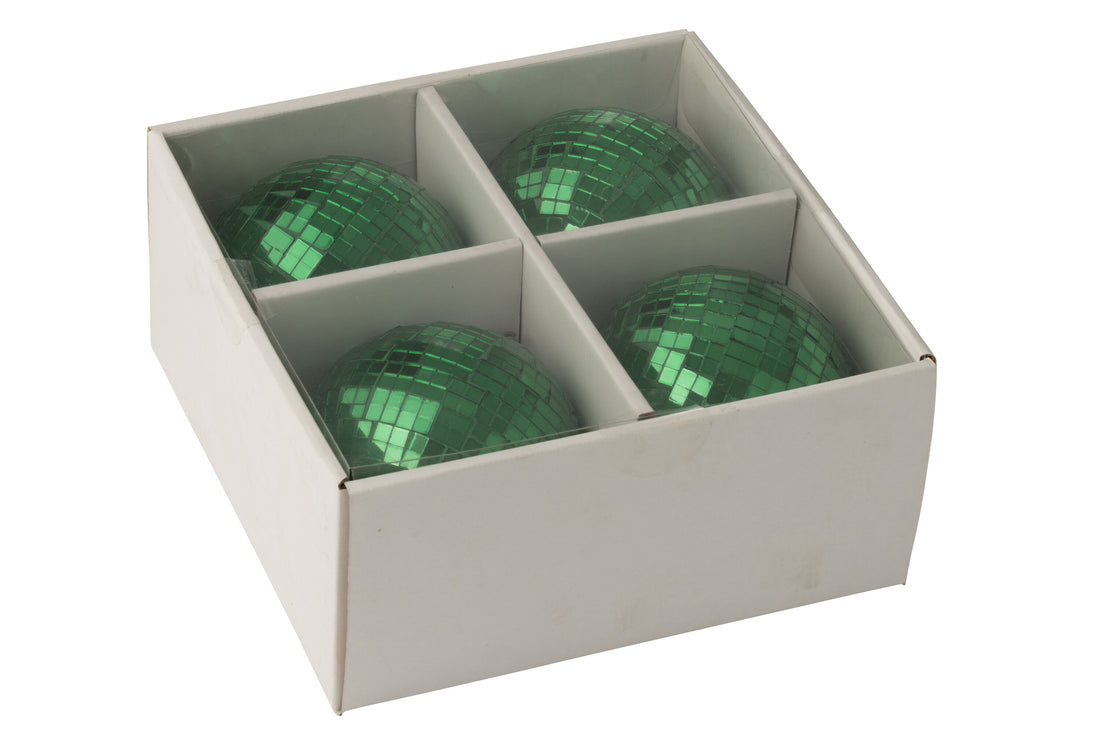 Doos van 4 Kerstbal Spiegelglas Groen Groot