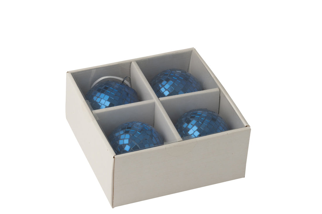 Doos van 4 Kerstbal Spiegelglas Blauw Klein
