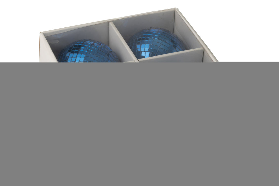 Doos van 4 kerstbal spiegelglas blauw groot