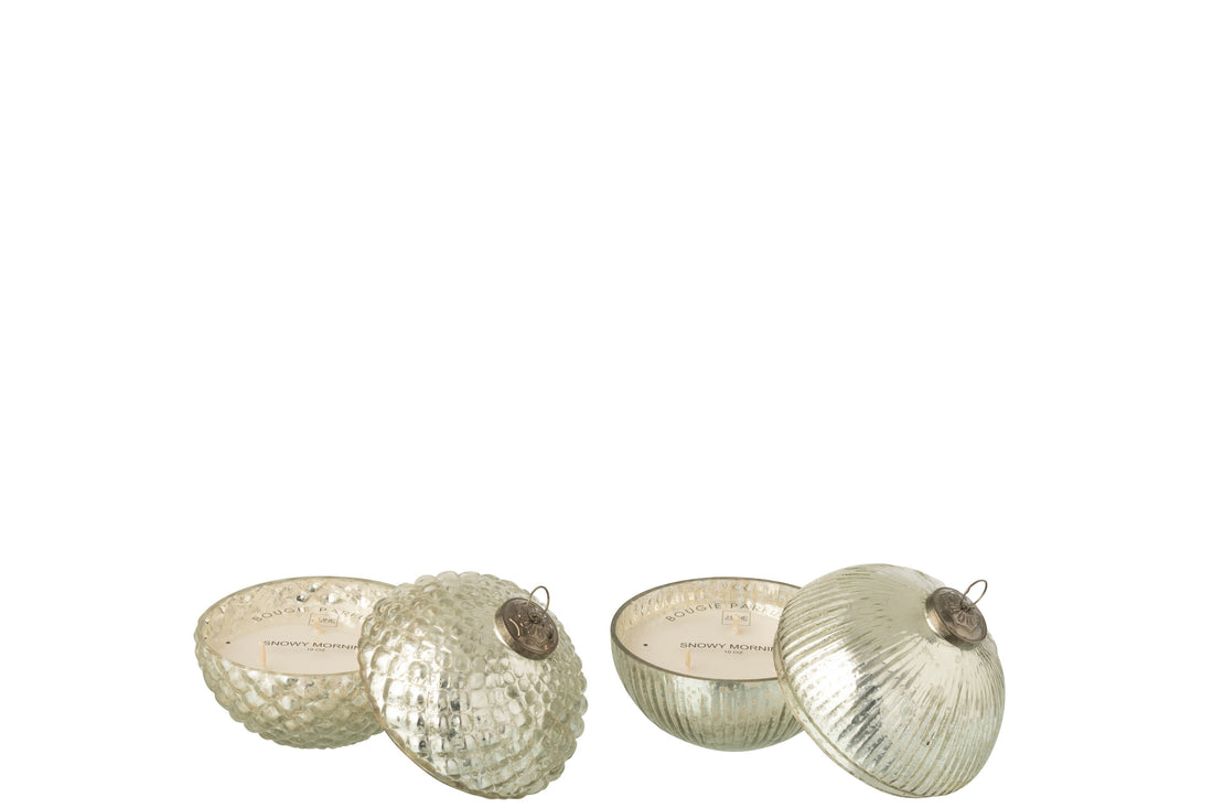 Geurkaars Kerstbal Glas Zilverkleurig Klein Assortiment Van 2